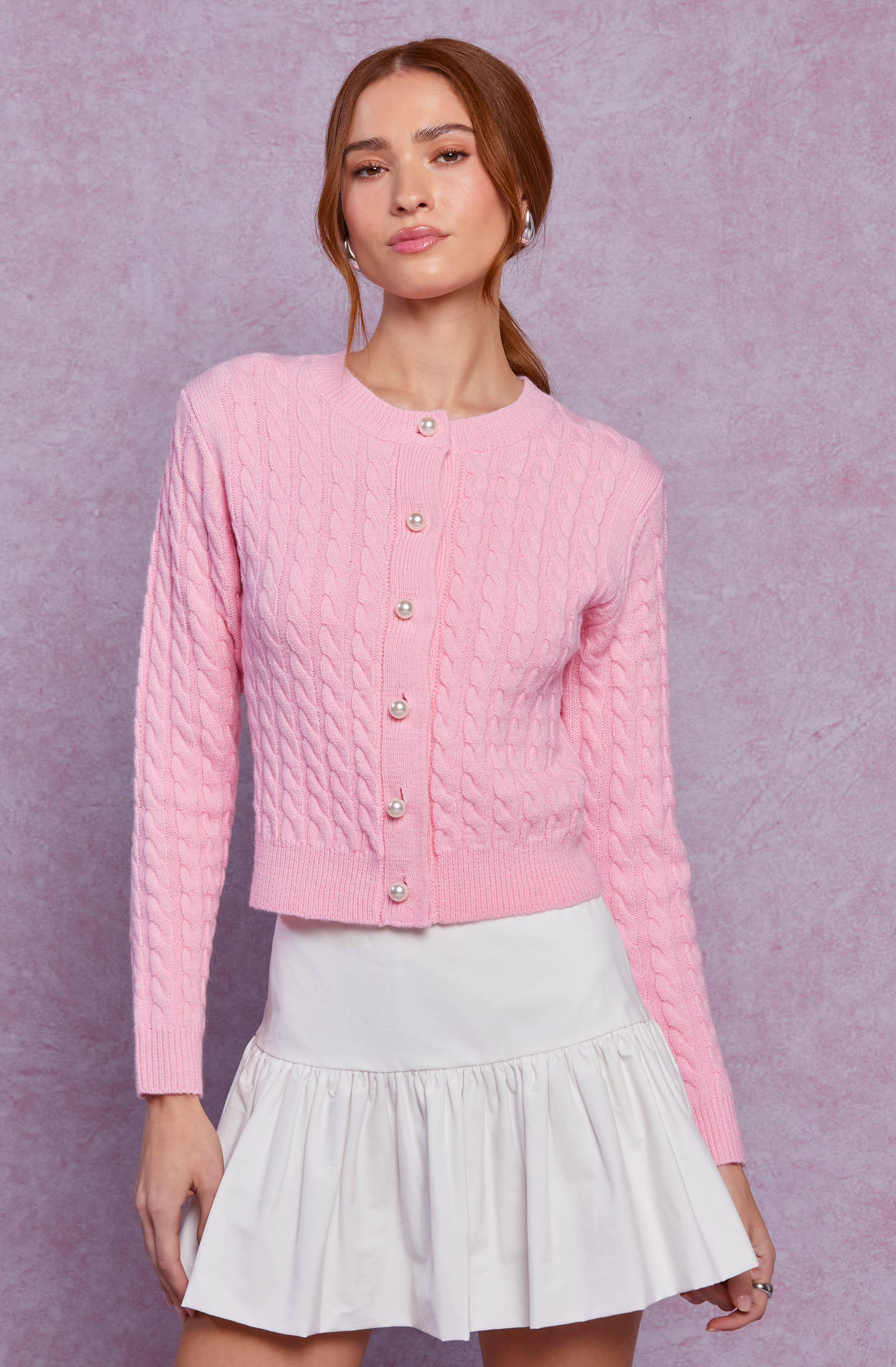 Pearl Button Cable Knit Cardigan