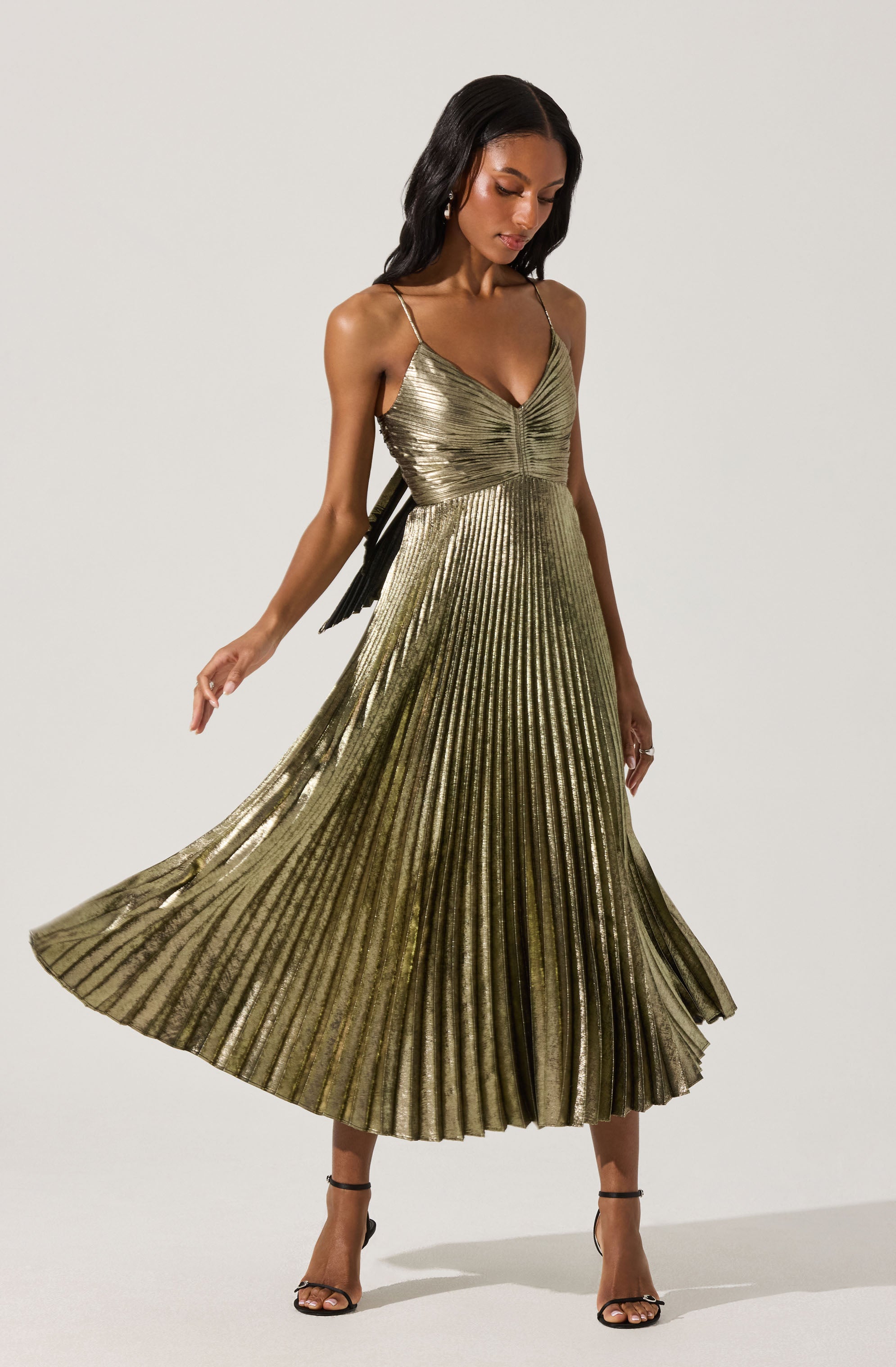 Blythe Metallic Plisse Midi Dress