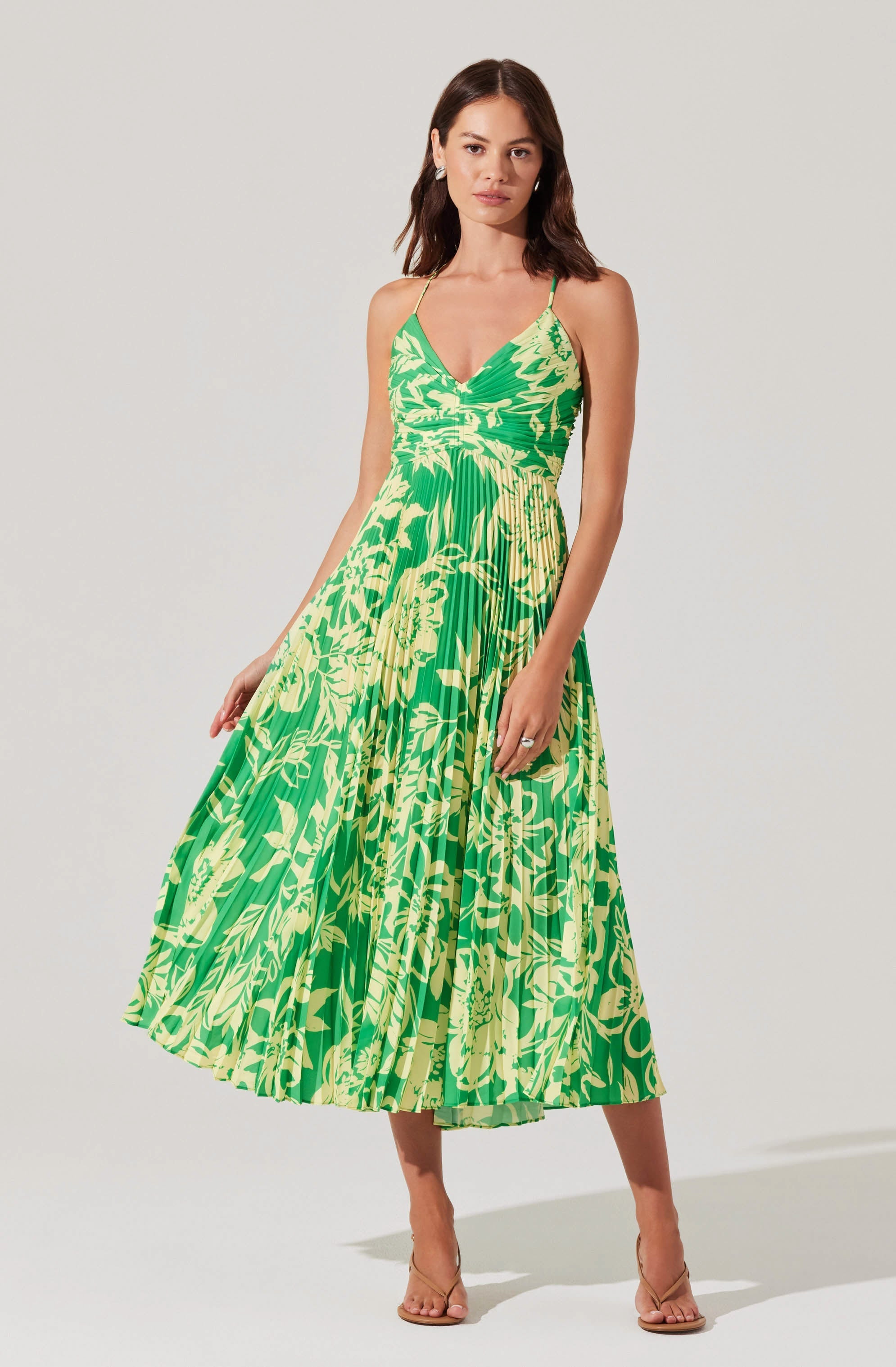 Blythe Floral Plisse Midi Dress