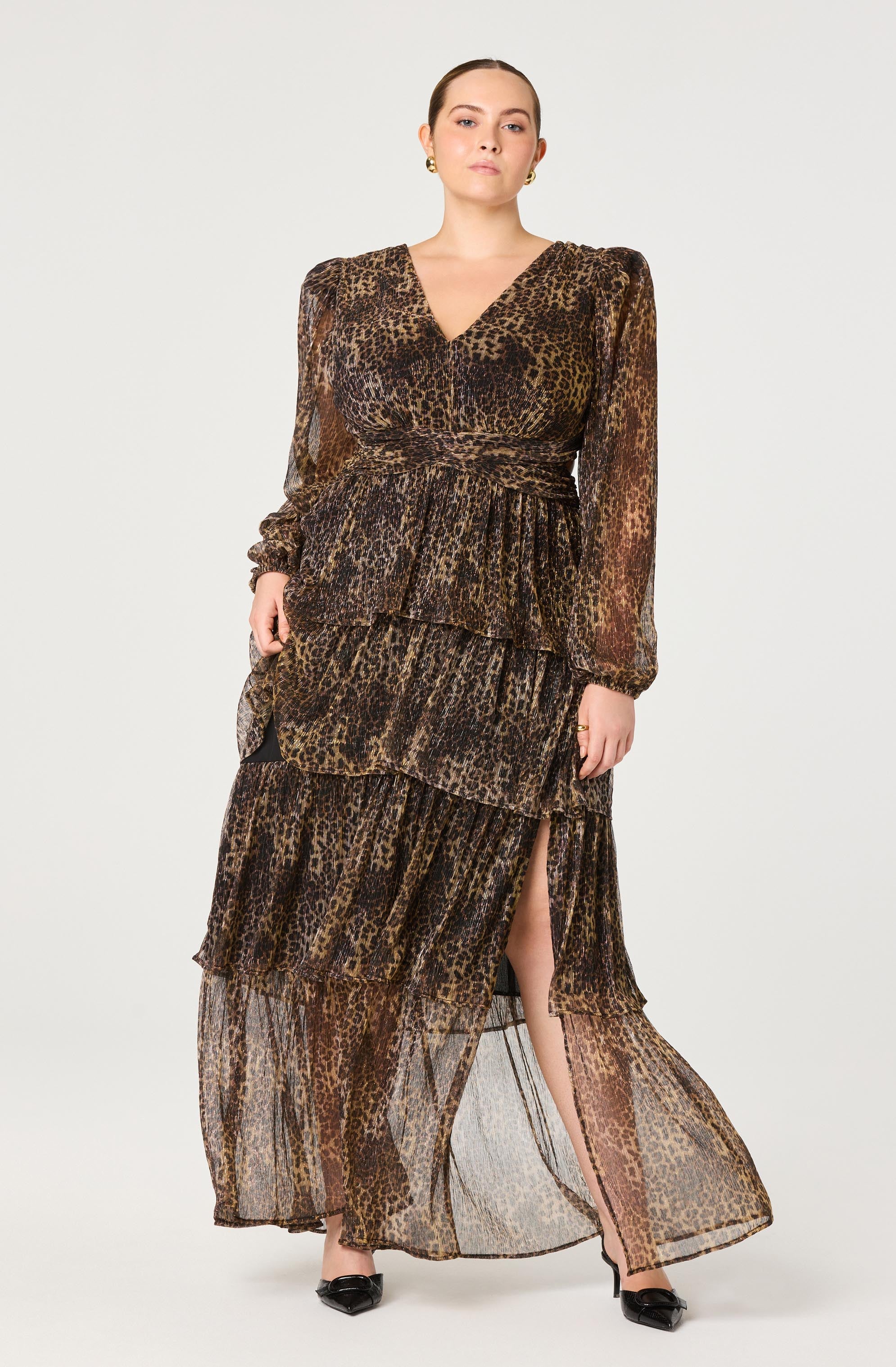 Anora Leopard Tiered Maxi Dress