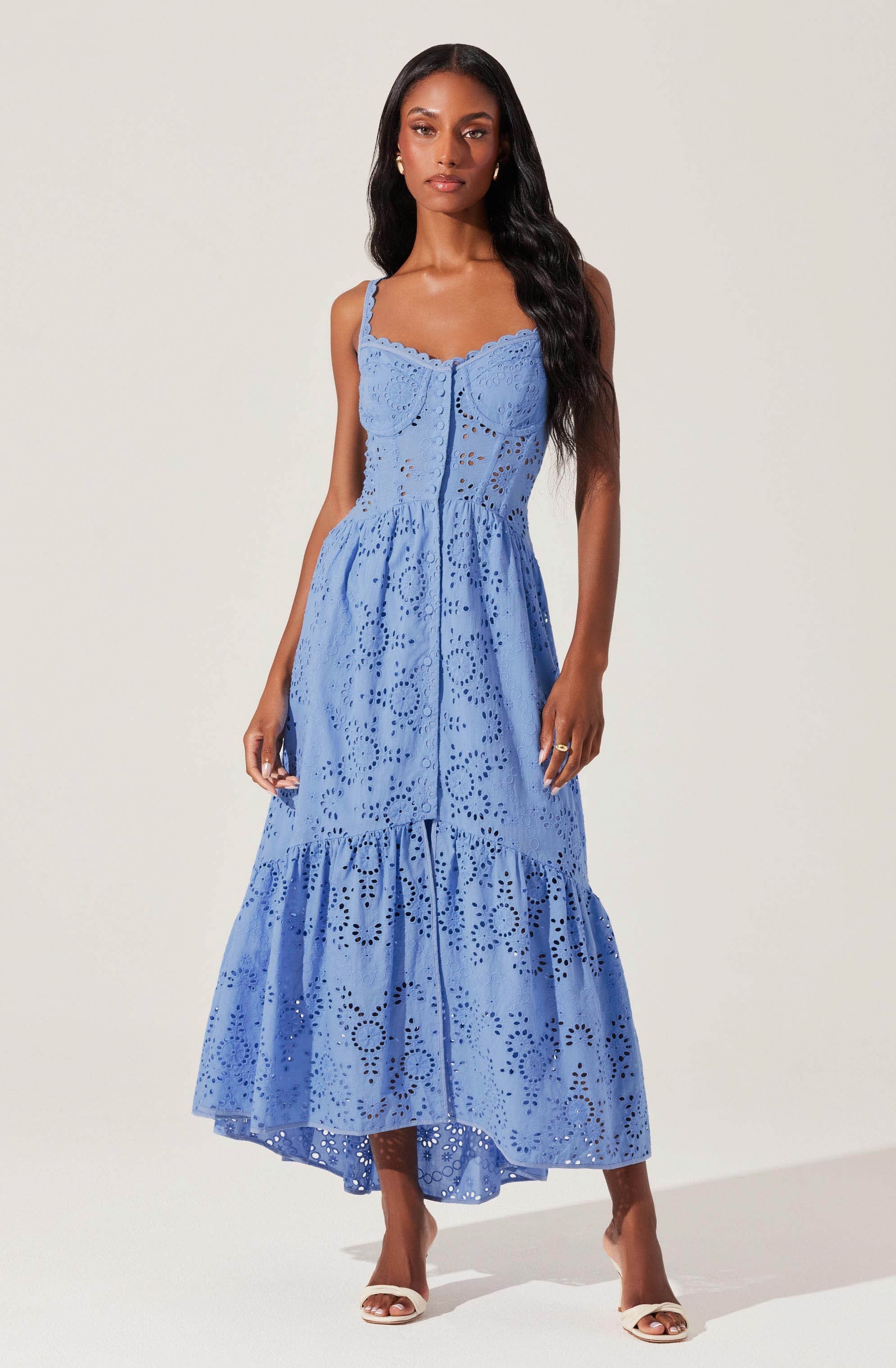 Yamila Eyelet Floral Midi Dress