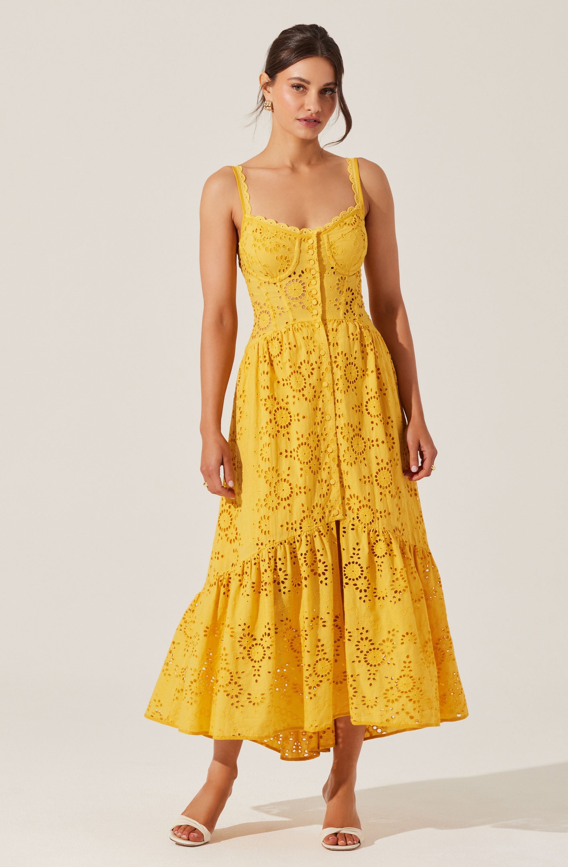 Yamila Eyelet Floral Midi Dress