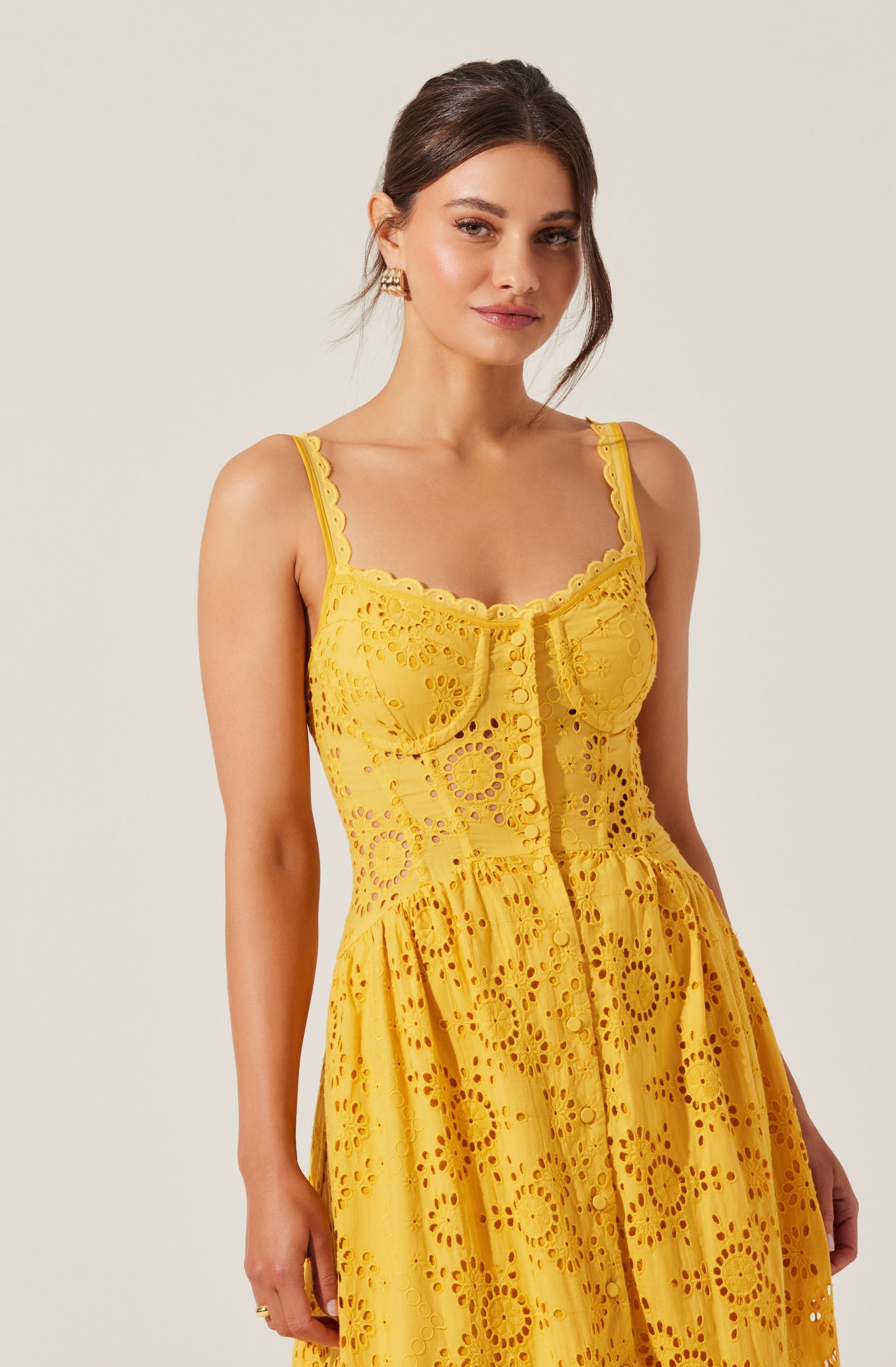 Yamila Eyelet Floral Midi Dress