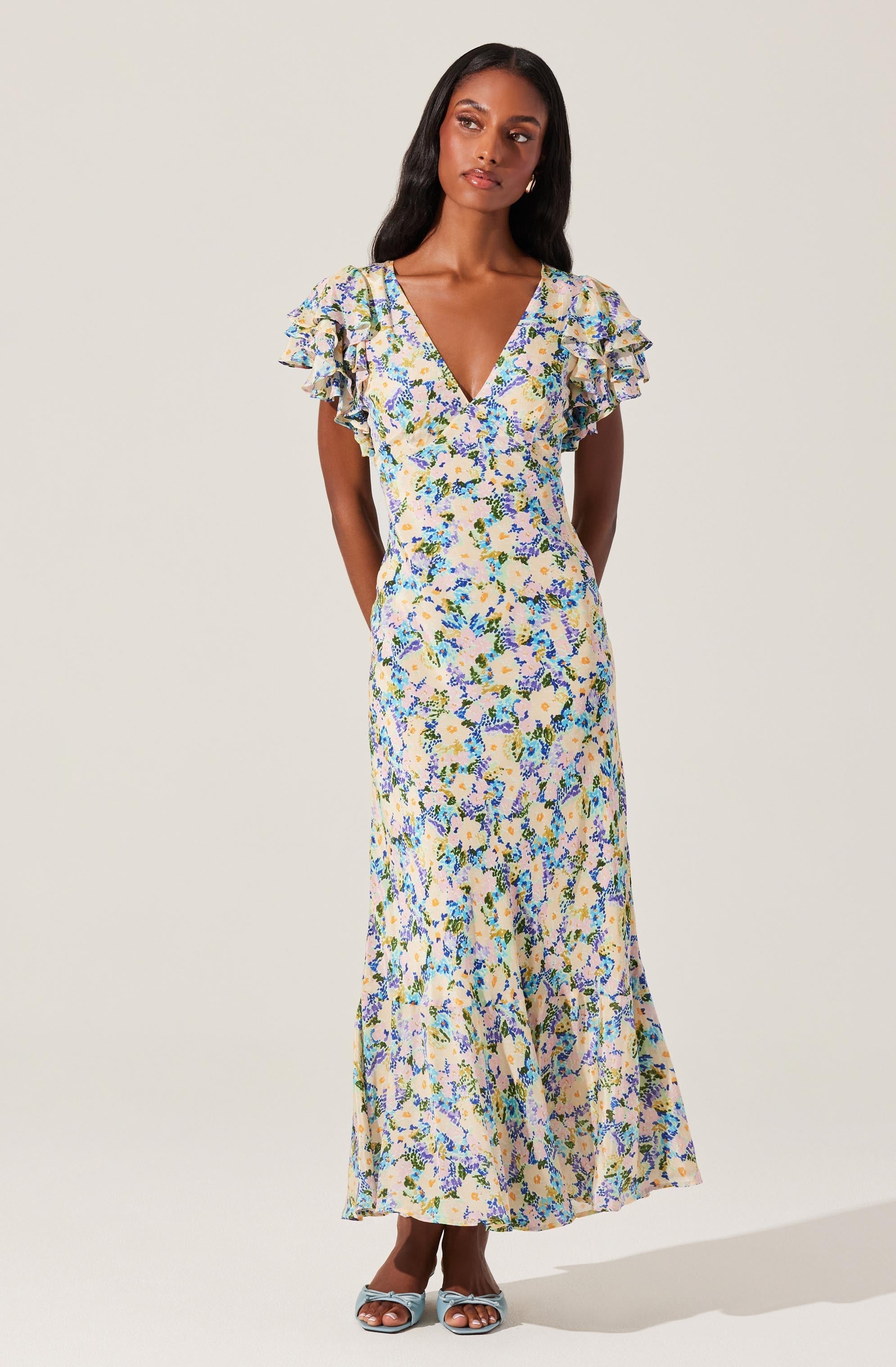 Celestine Floral Flutter Sleeve Midi Dress