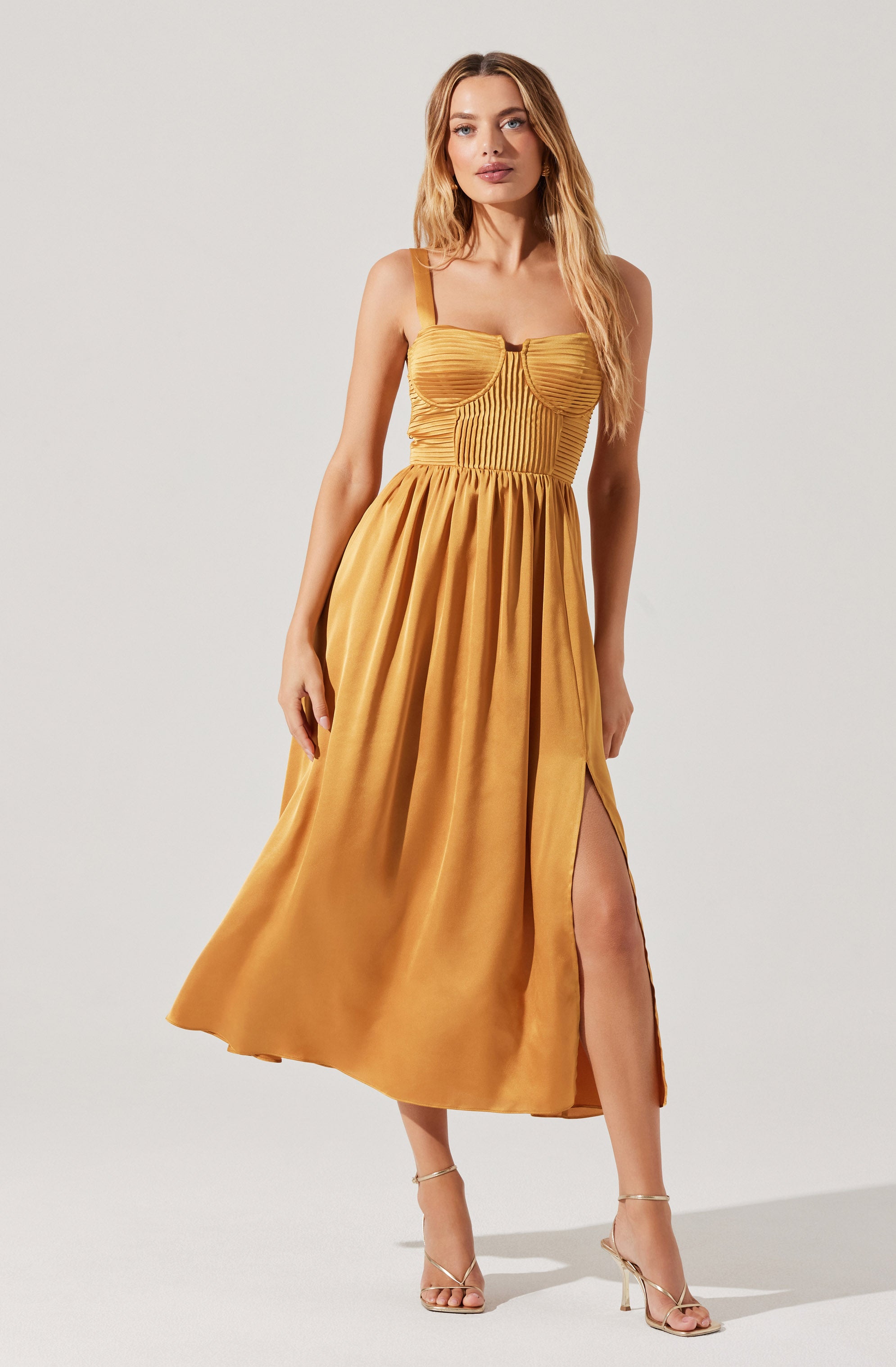 Pleated Bustier Midi Dress