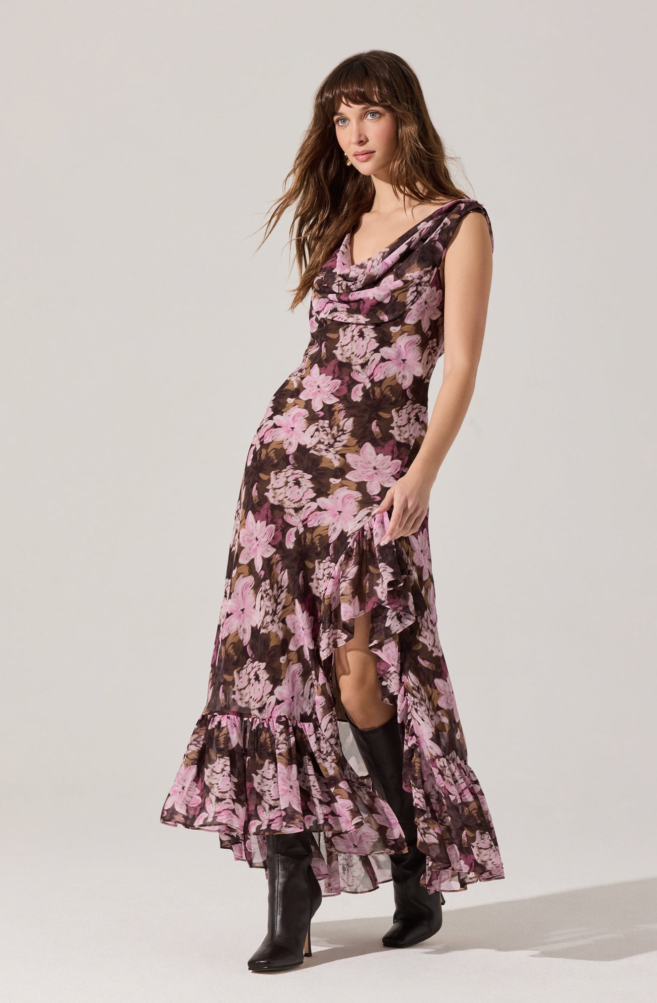 Cecilia Floral Cowl Neck Maxi Dress