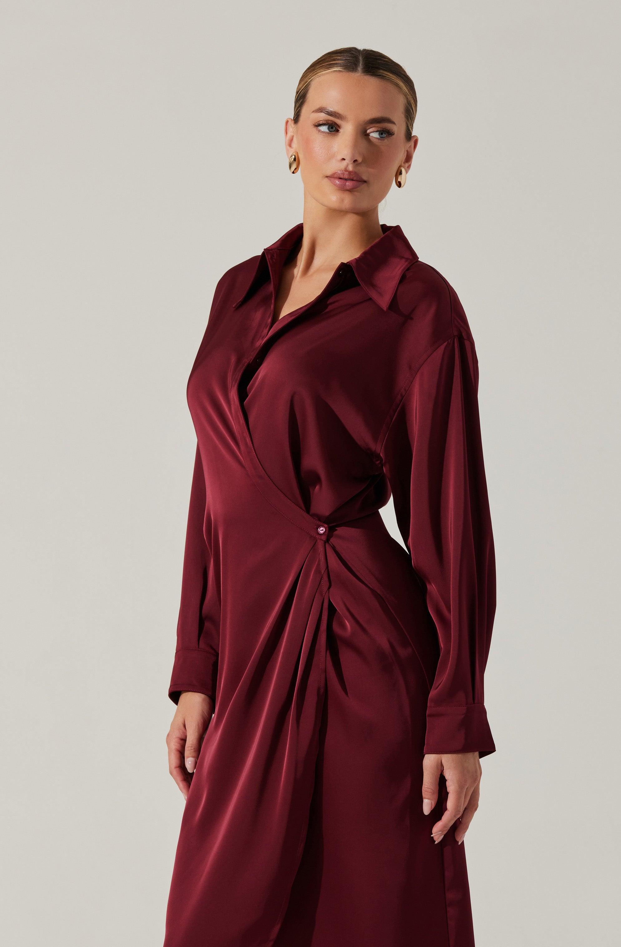 Ira Satin Wrap Shirt Dress
