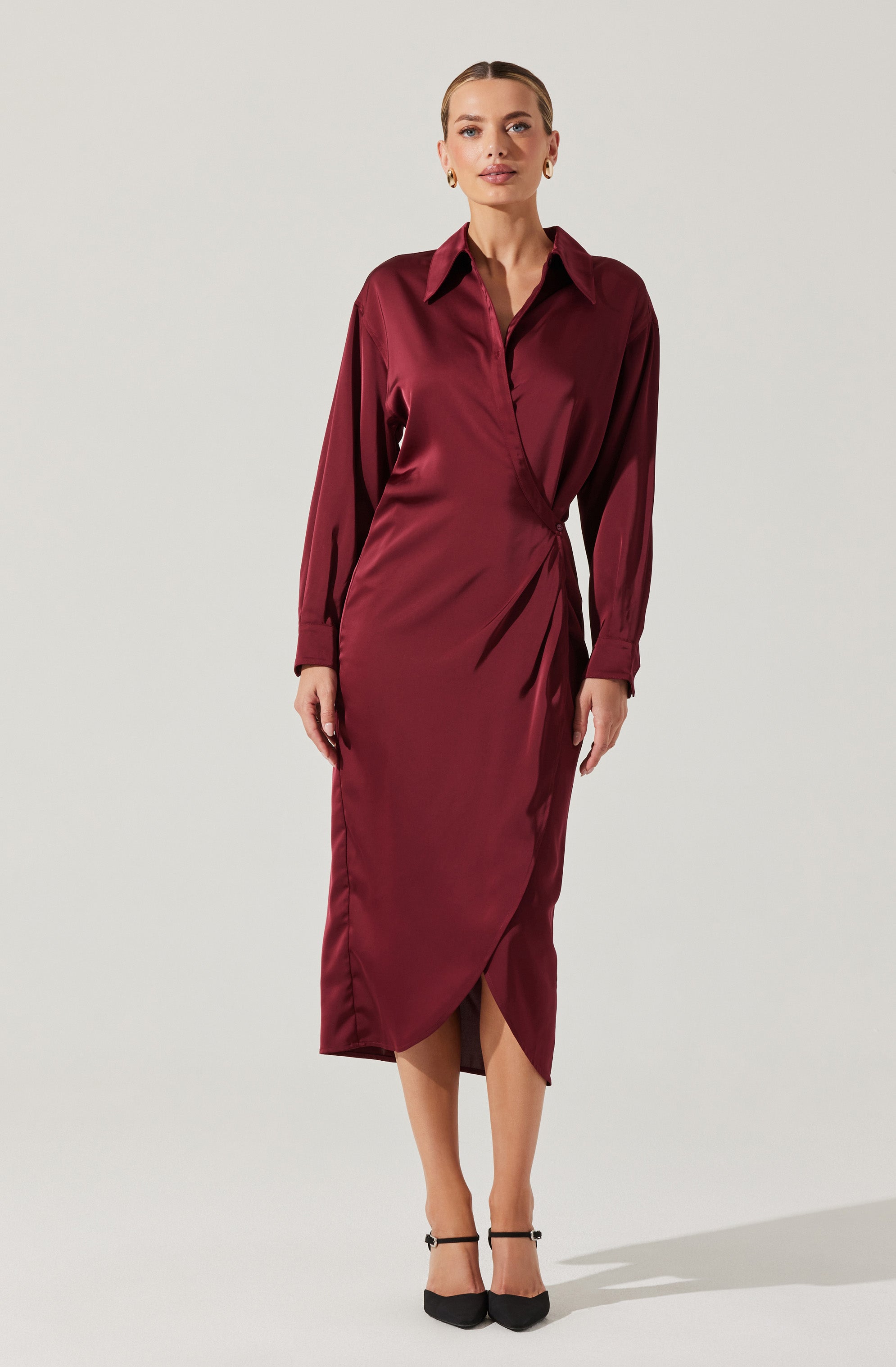 Ira Satin Wrap Shirt Dress