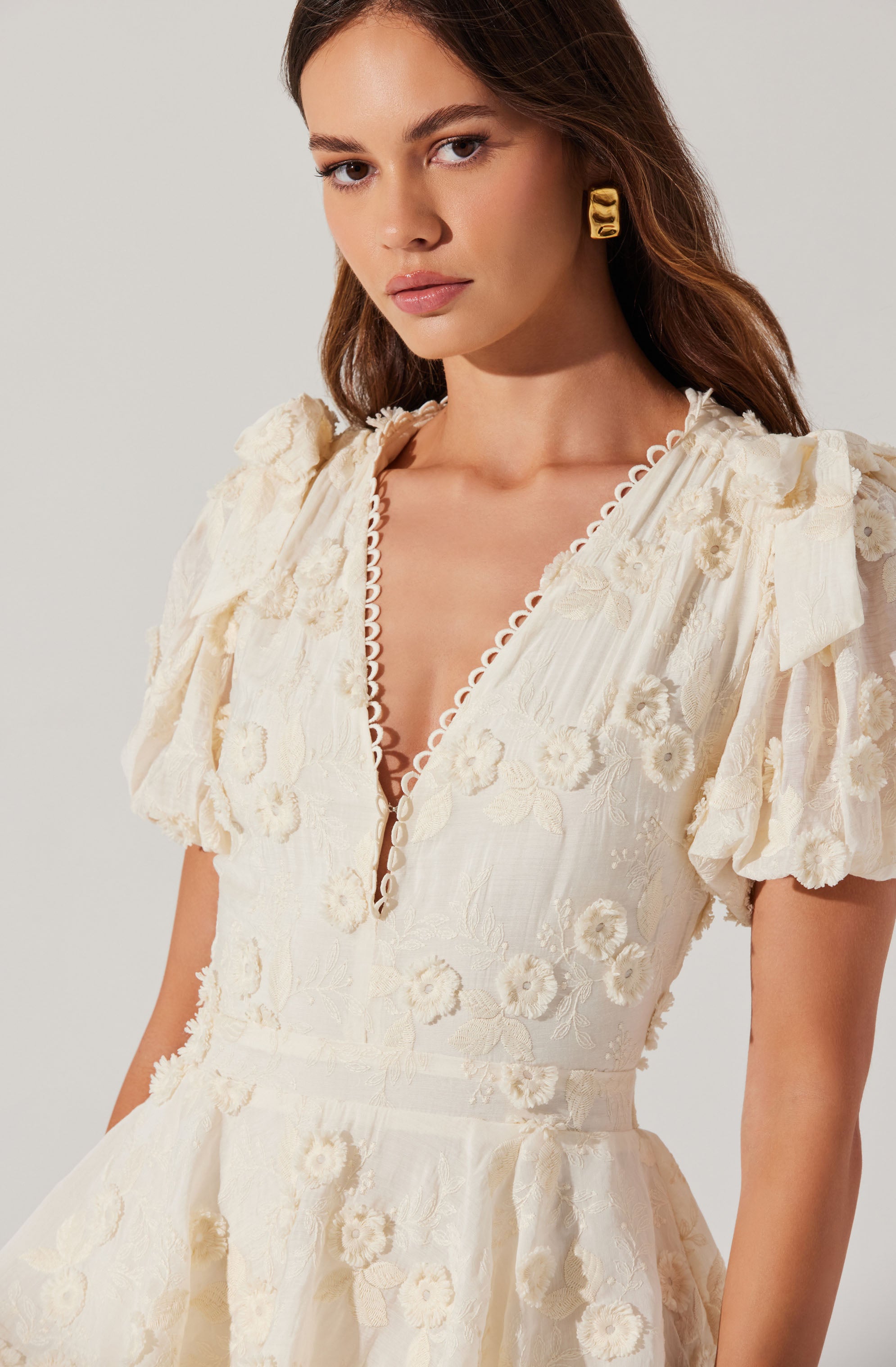 Arianell Embroidered Floral Tiered Dress
