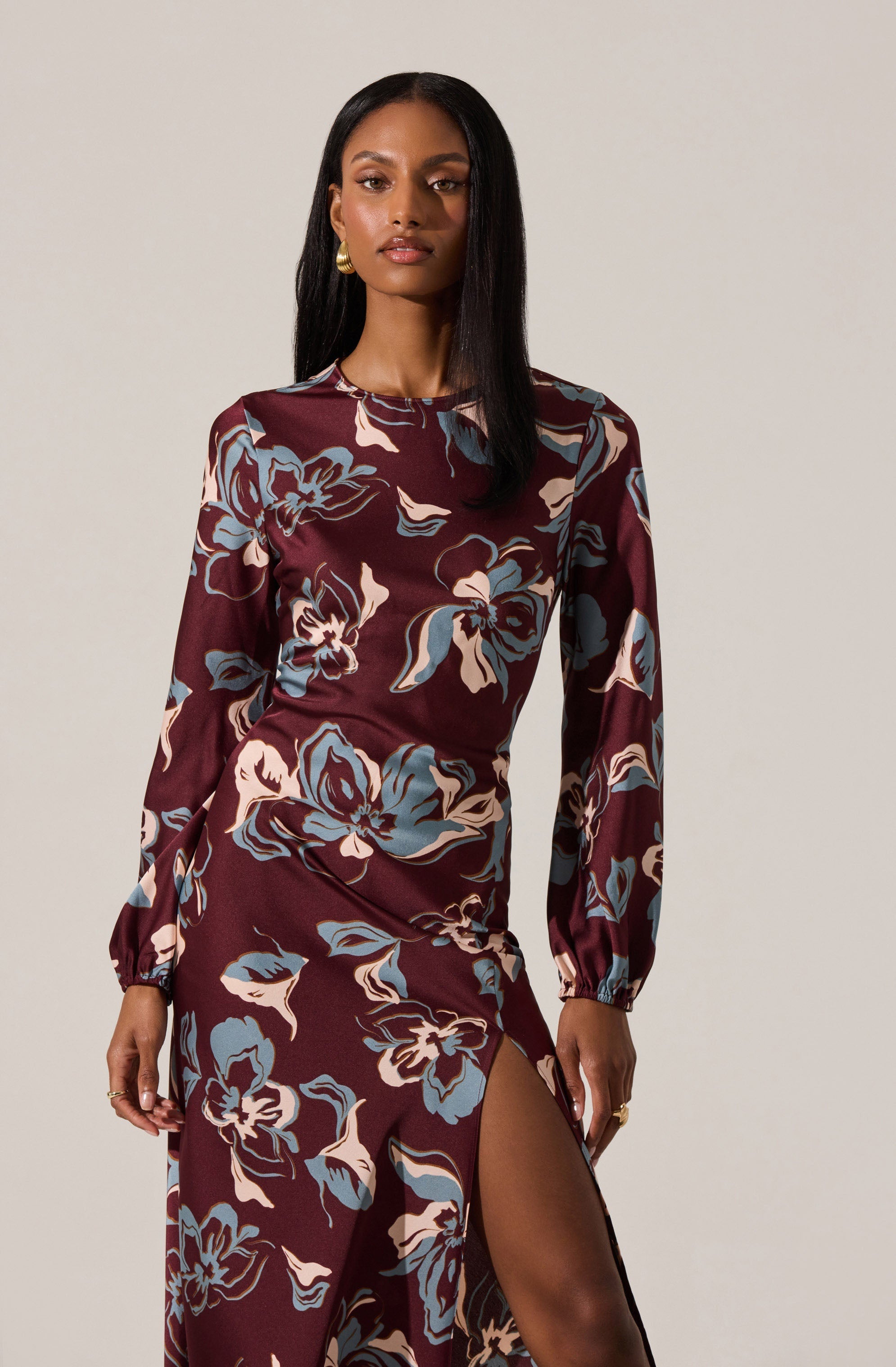 Elyse Satin Floral Midi Dress