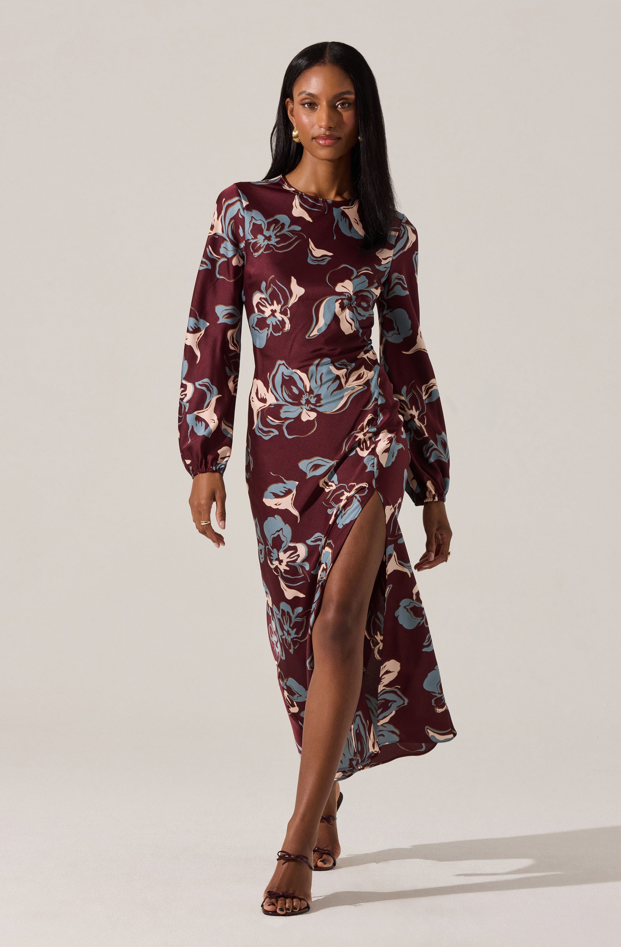 Elyse Satin Floral Midi Dress