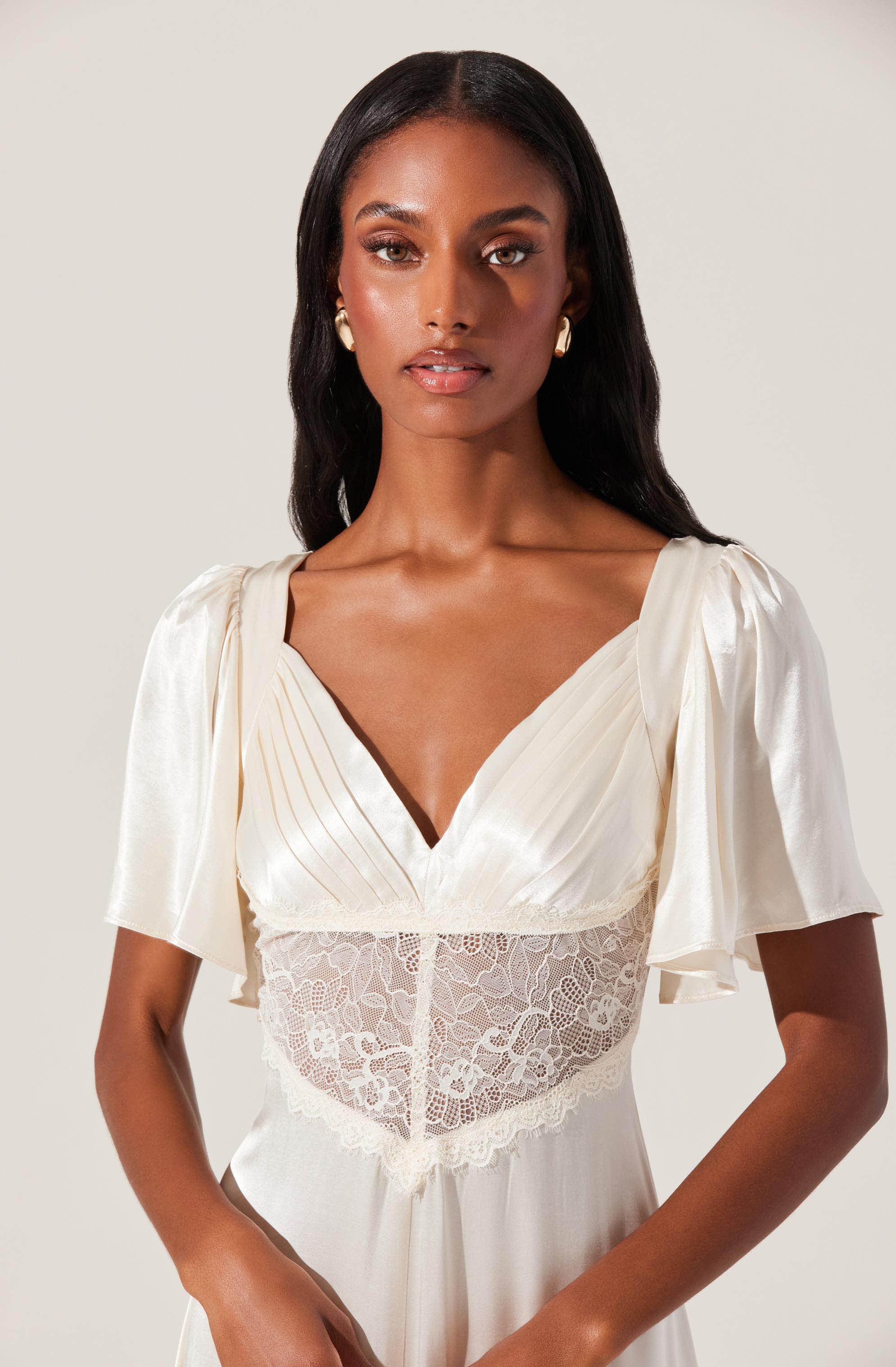 Aurelia Satin V-Neck Midi Dress