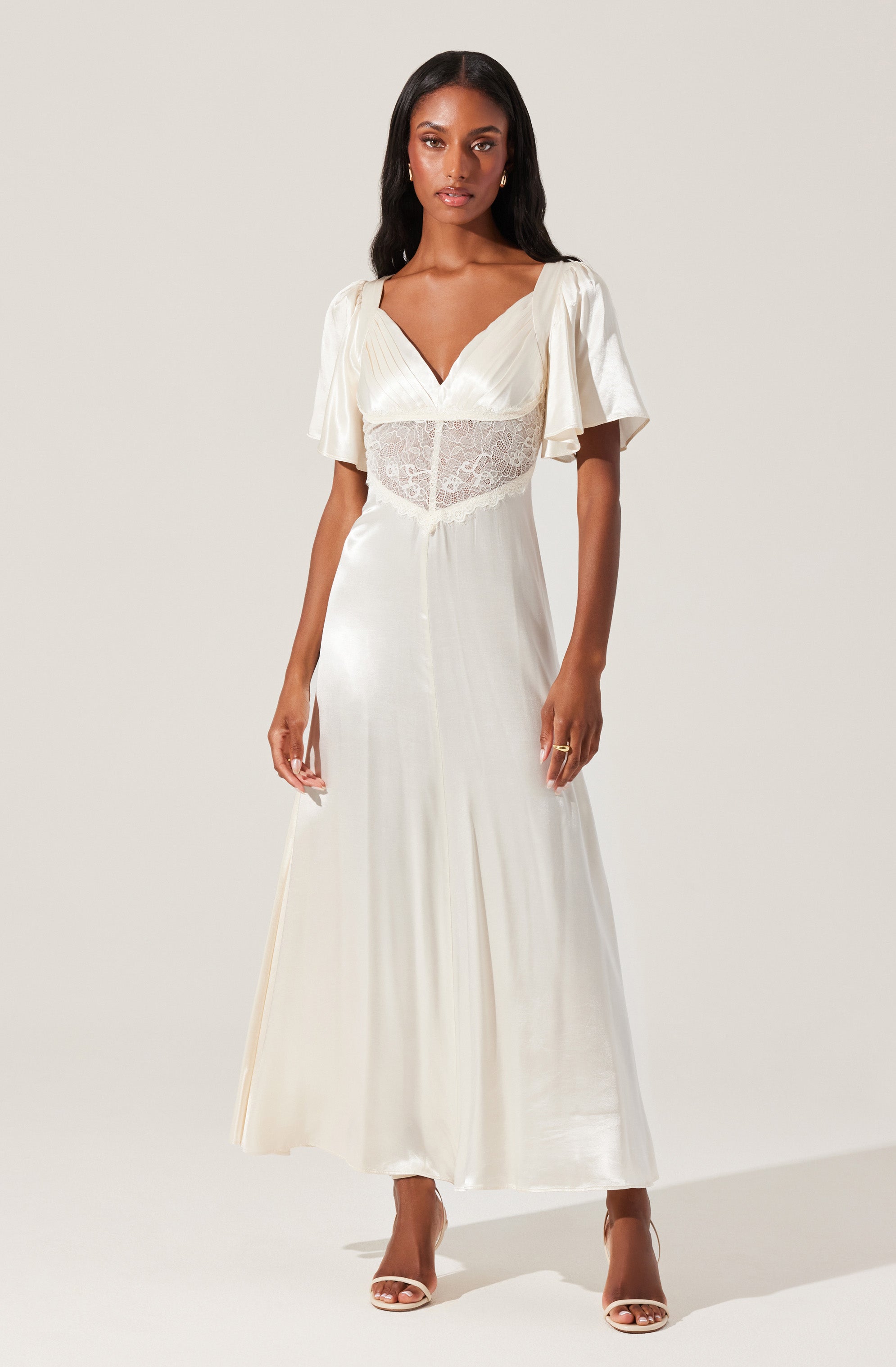 Aurelia Satin V-Neck Midi Dress