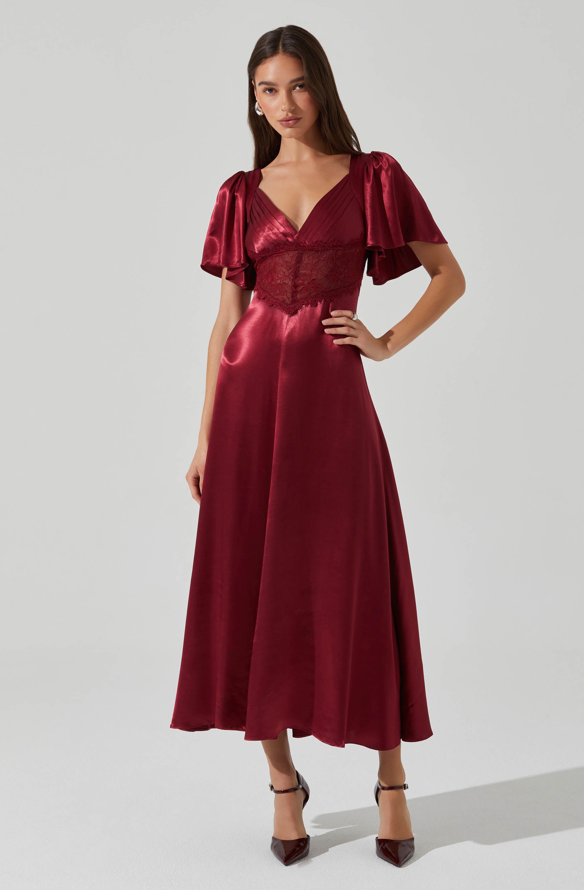 Aurelia Satin V-Neck Midi Dress