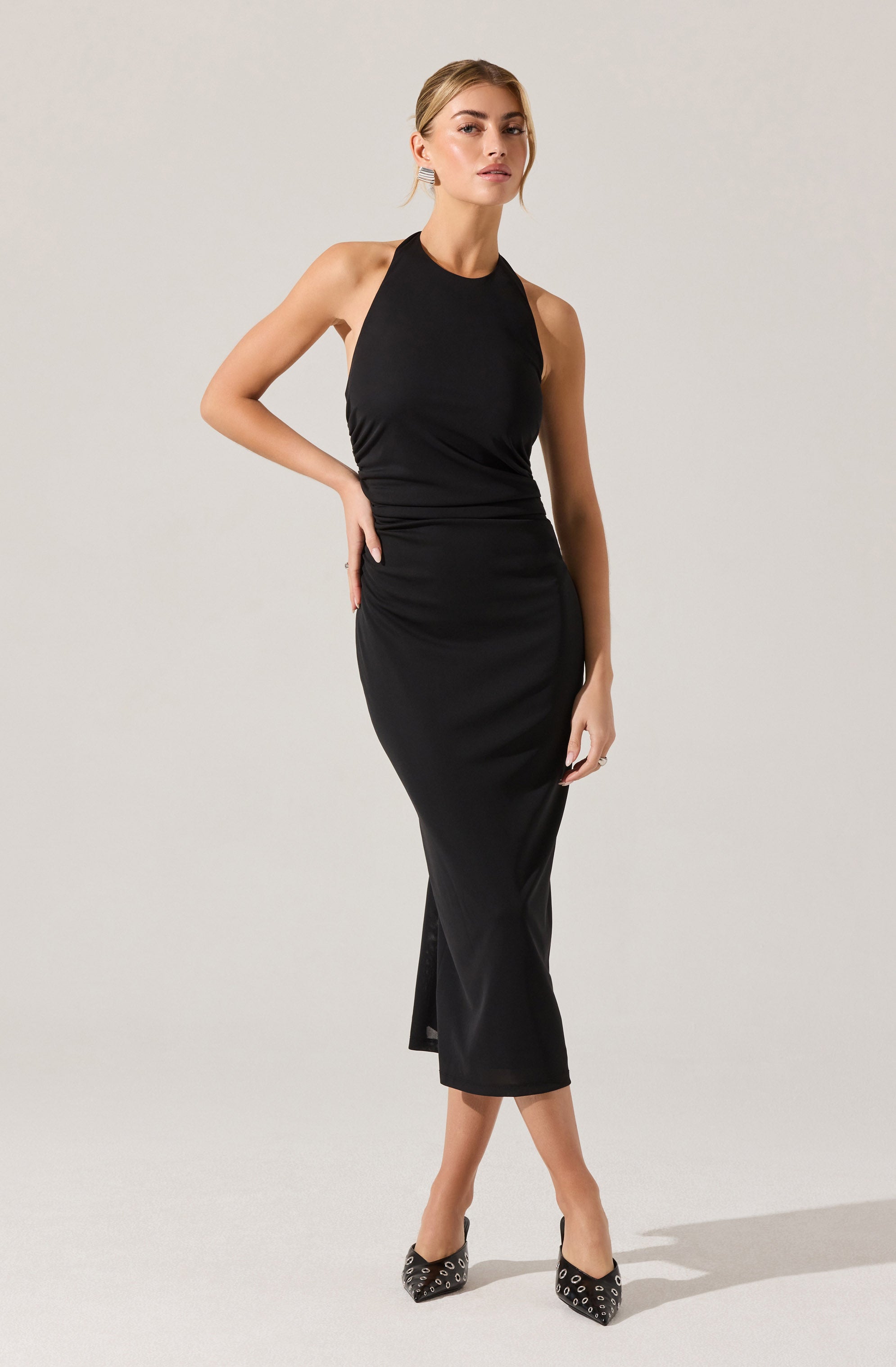 Zaira Ruched Halter Midi Dress