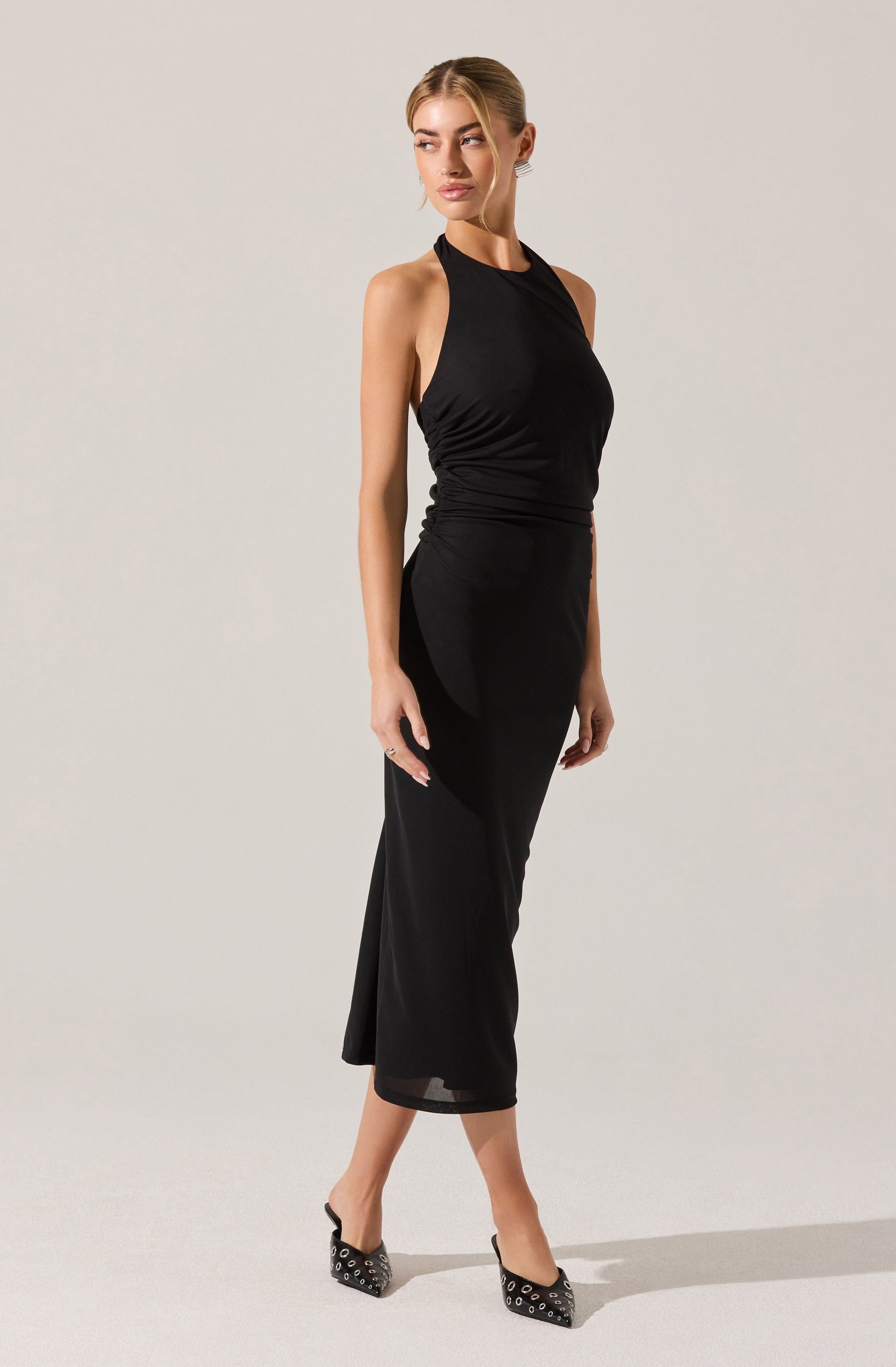 Zaira Ruched Halter Midi Dress