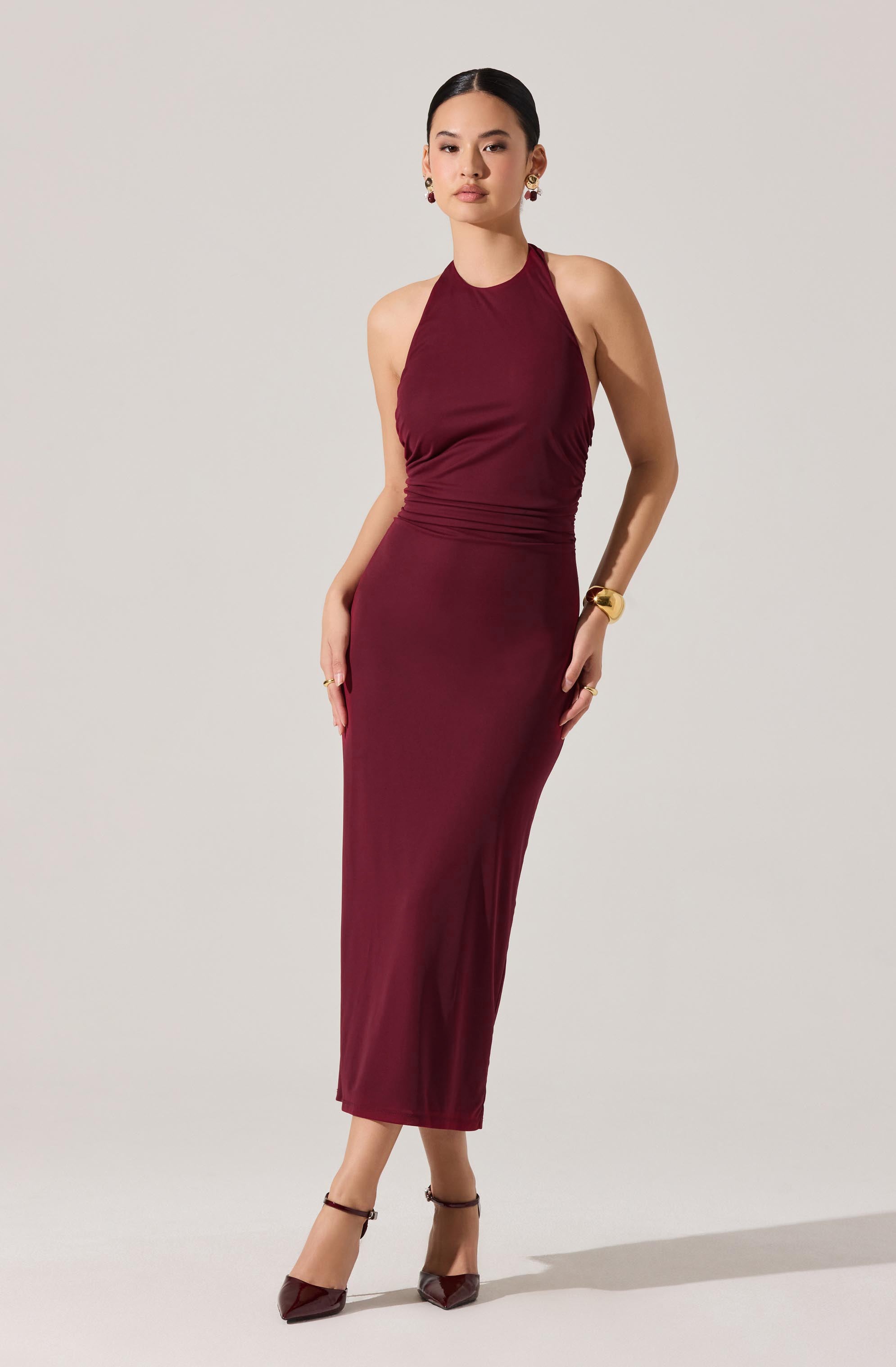 Zaira Ruched Halter Midi Dress
