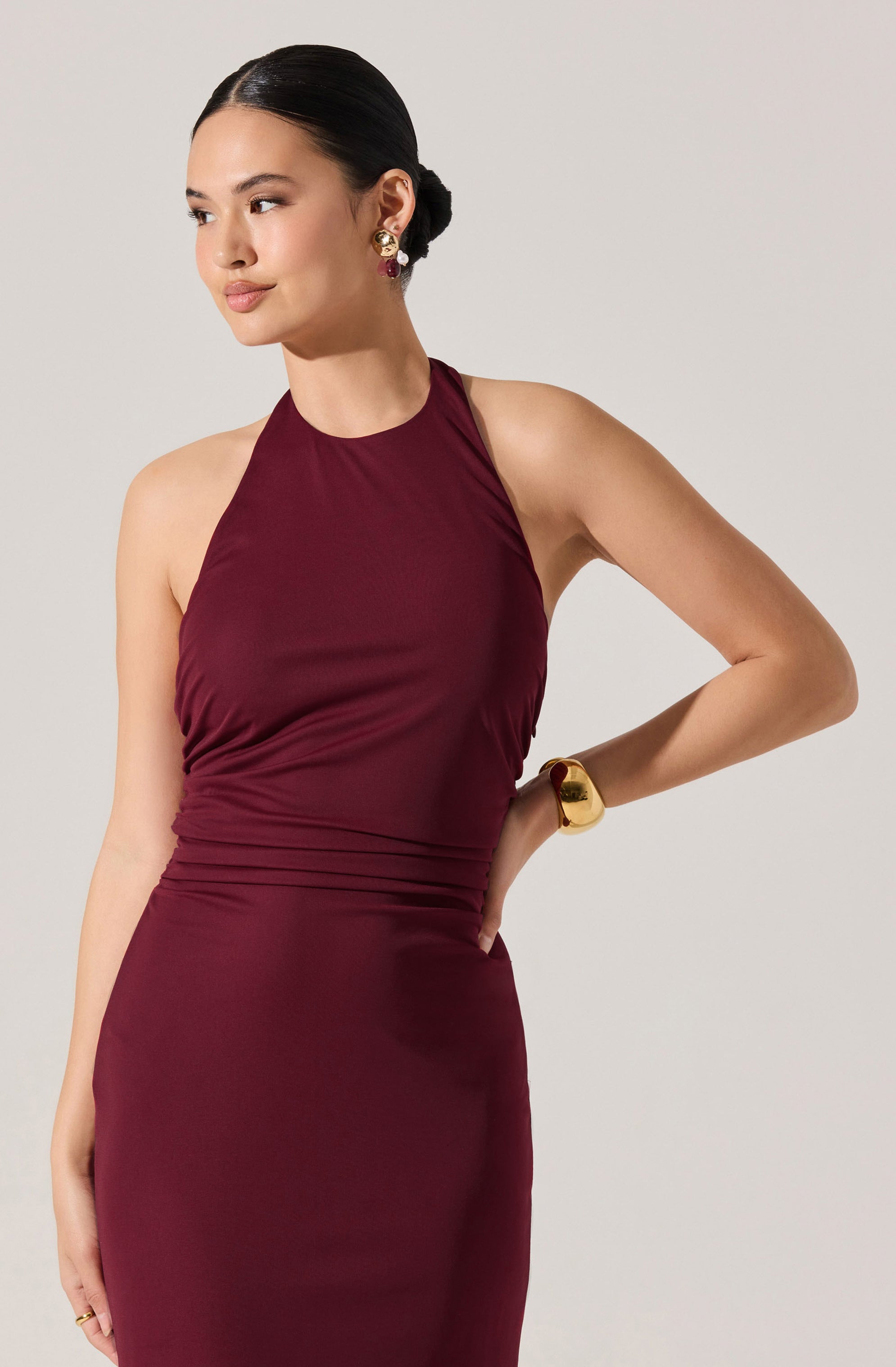 Zaira Ruched Halter Midi Dress