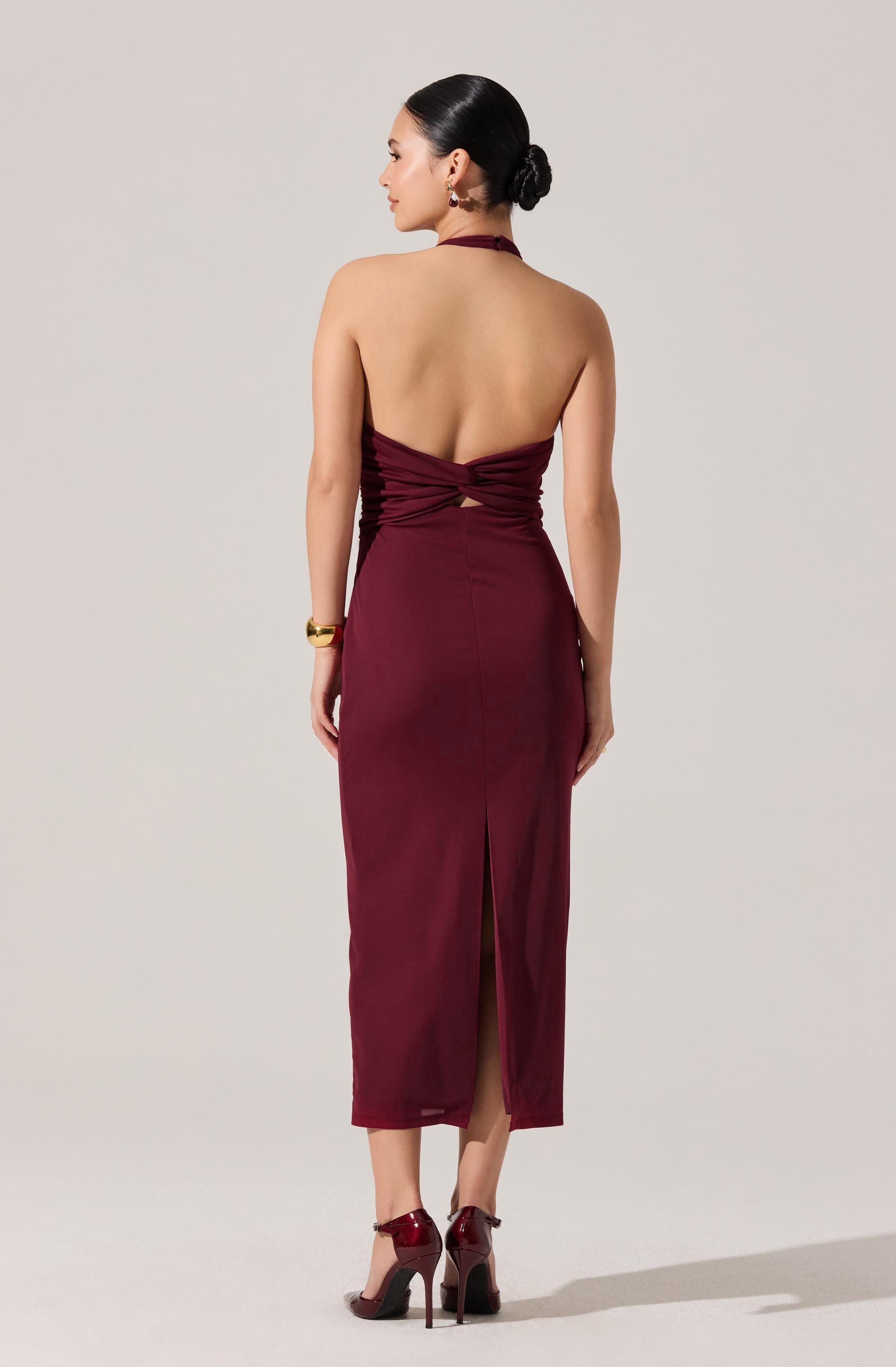 Zaira Ruched Halter Midi Dress