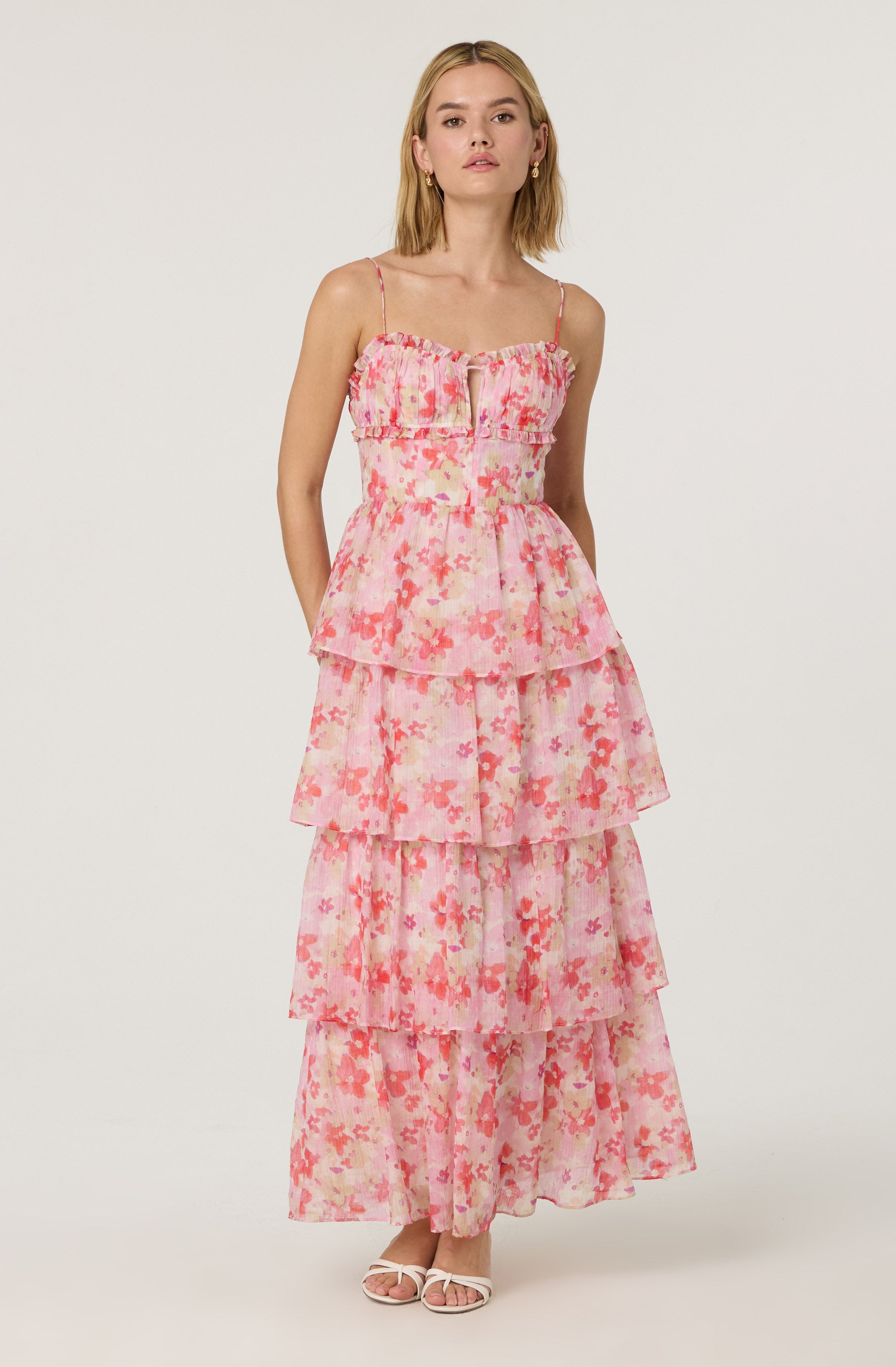 Vonnessa Pleated Floral  Maxi Dress