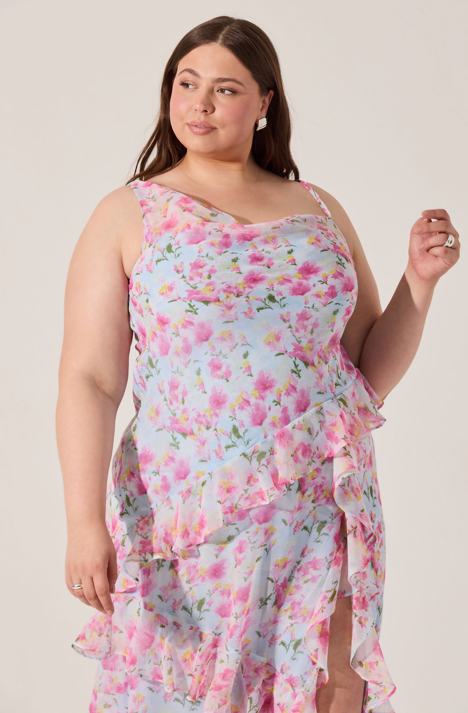 Levina Asymmetric Floral Ruffle Dress