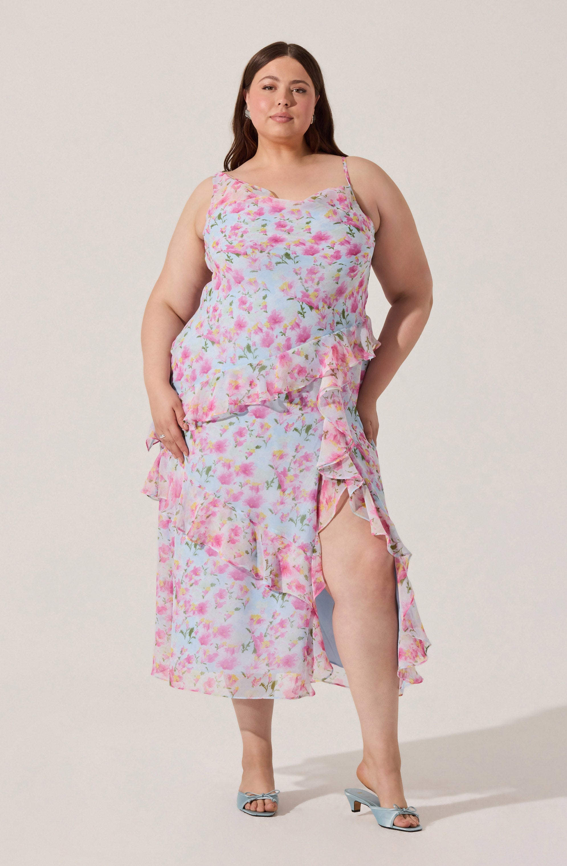 Levina Asymmetric Floral Ruffle Dress
