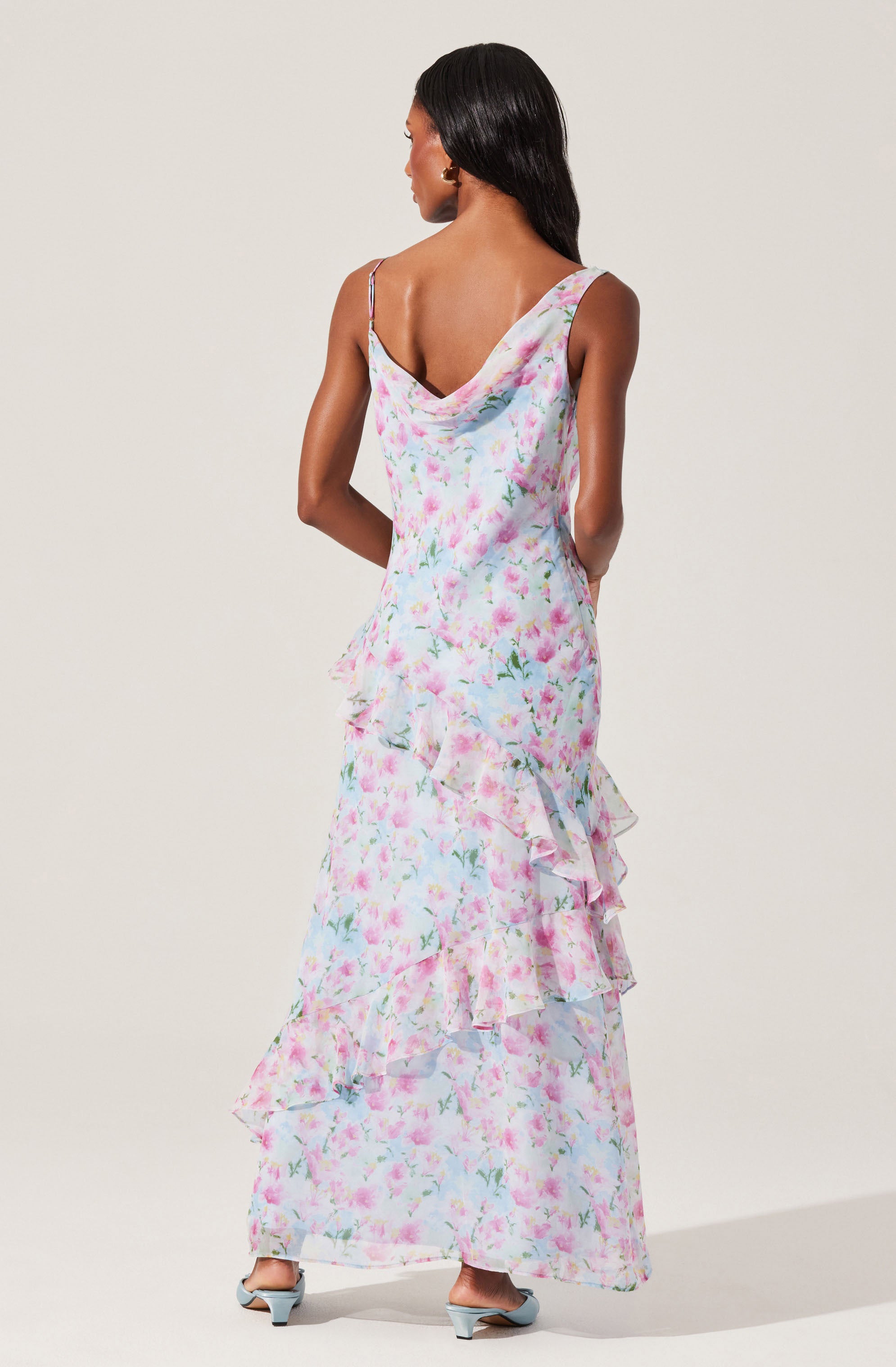 Levina Asymmetric Floral Ruffle Dress