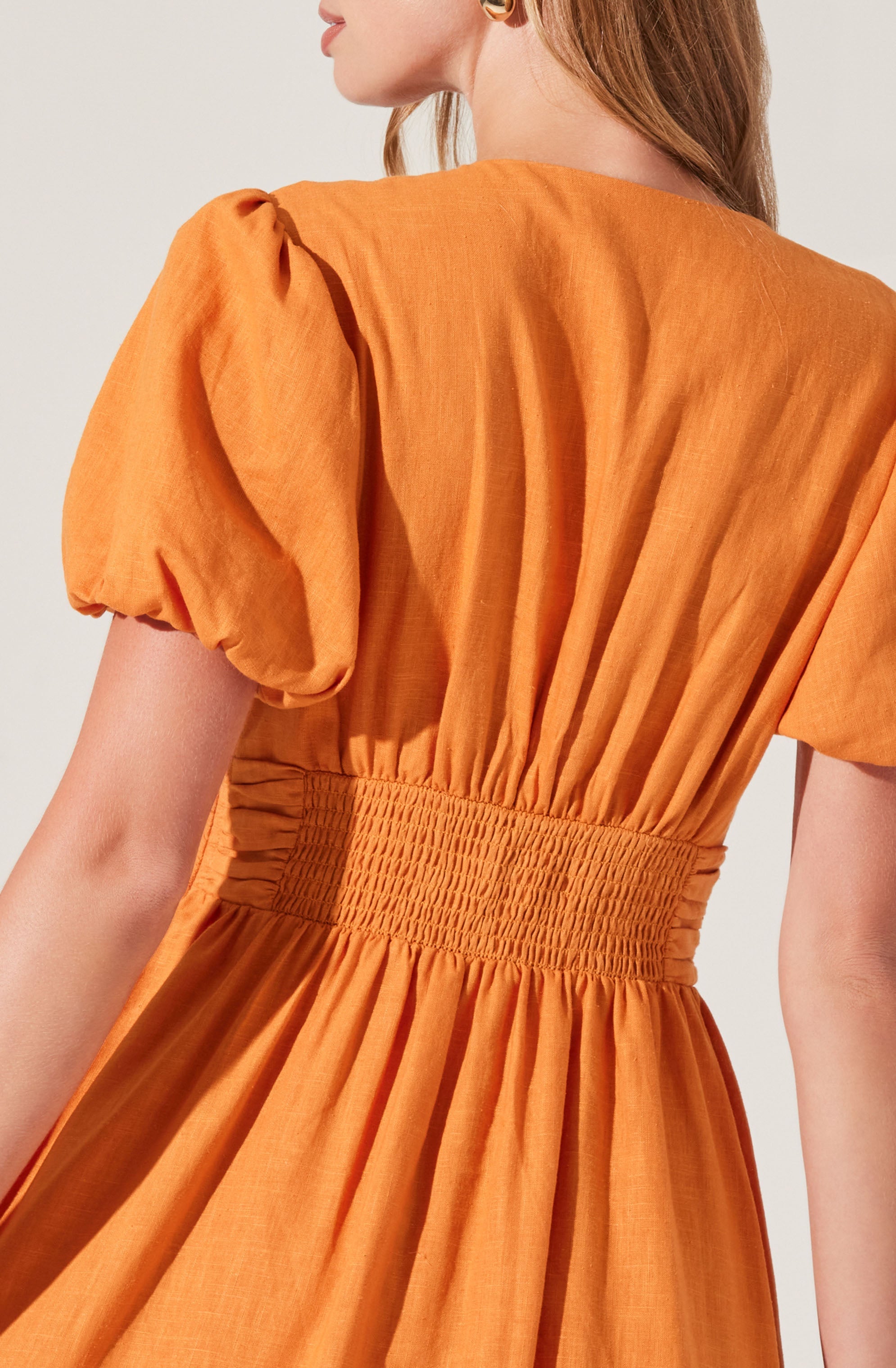 Citrine Linen Bow Front Midi Dress