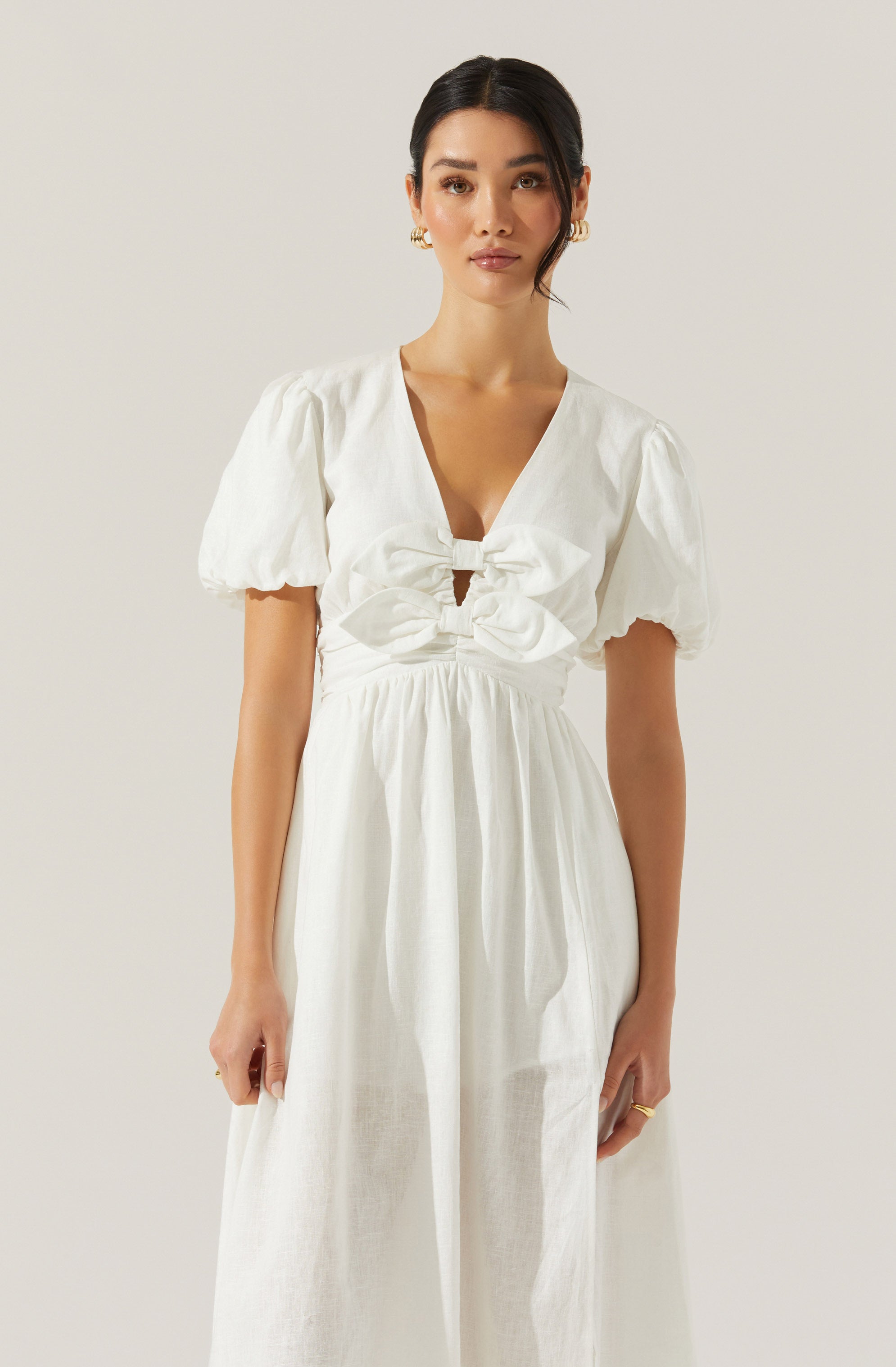 Citrine Linen Bow Front Midi Dress