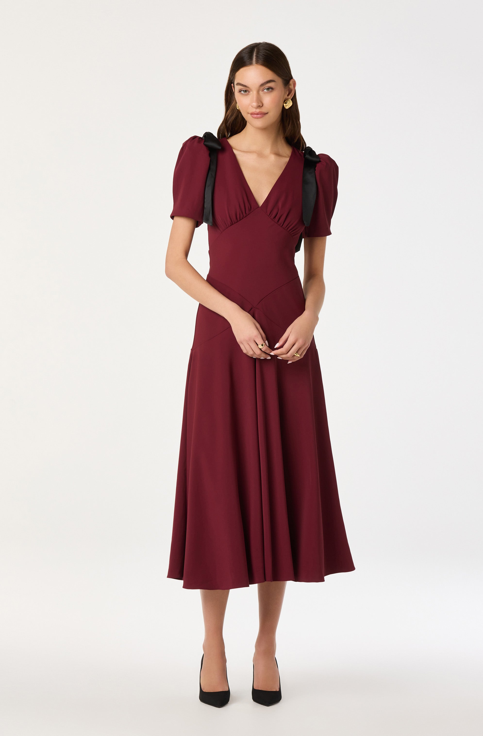 Ciela Bow Puff Sleeve Midi Dress