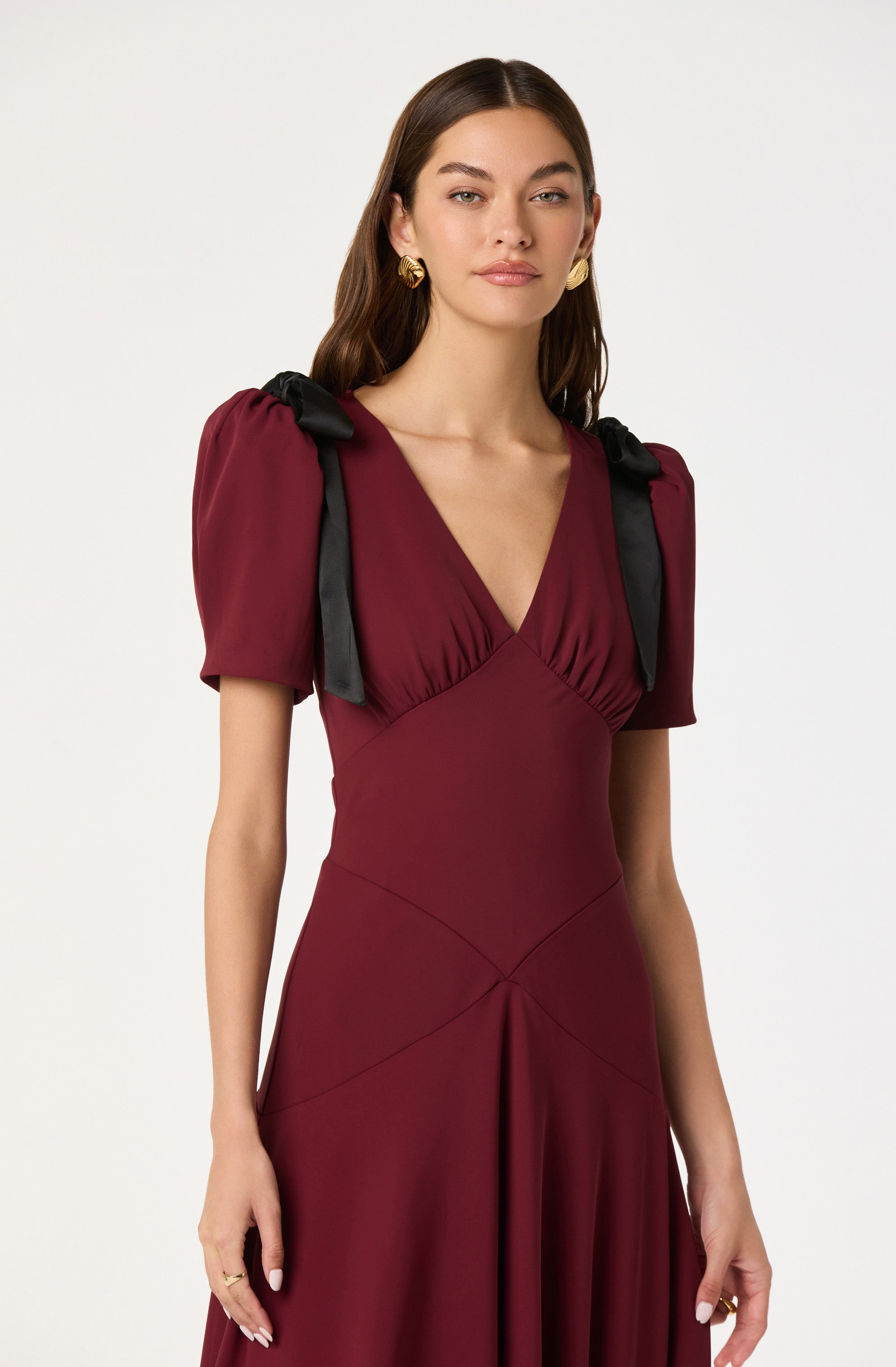 Ciela Bow Puff Sleeve Midi Dress