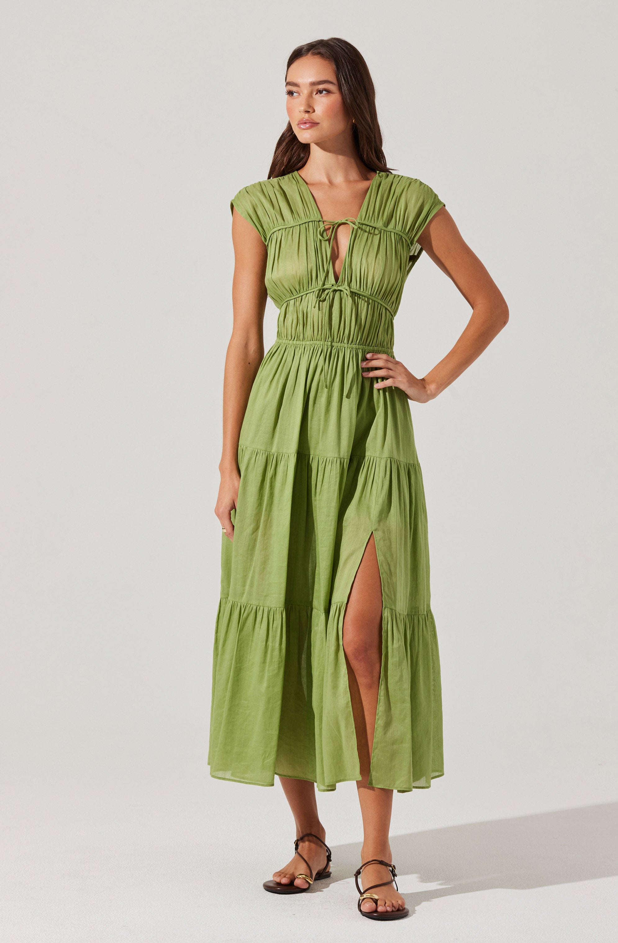 Alexandria Shirred Tiered Midi Dress