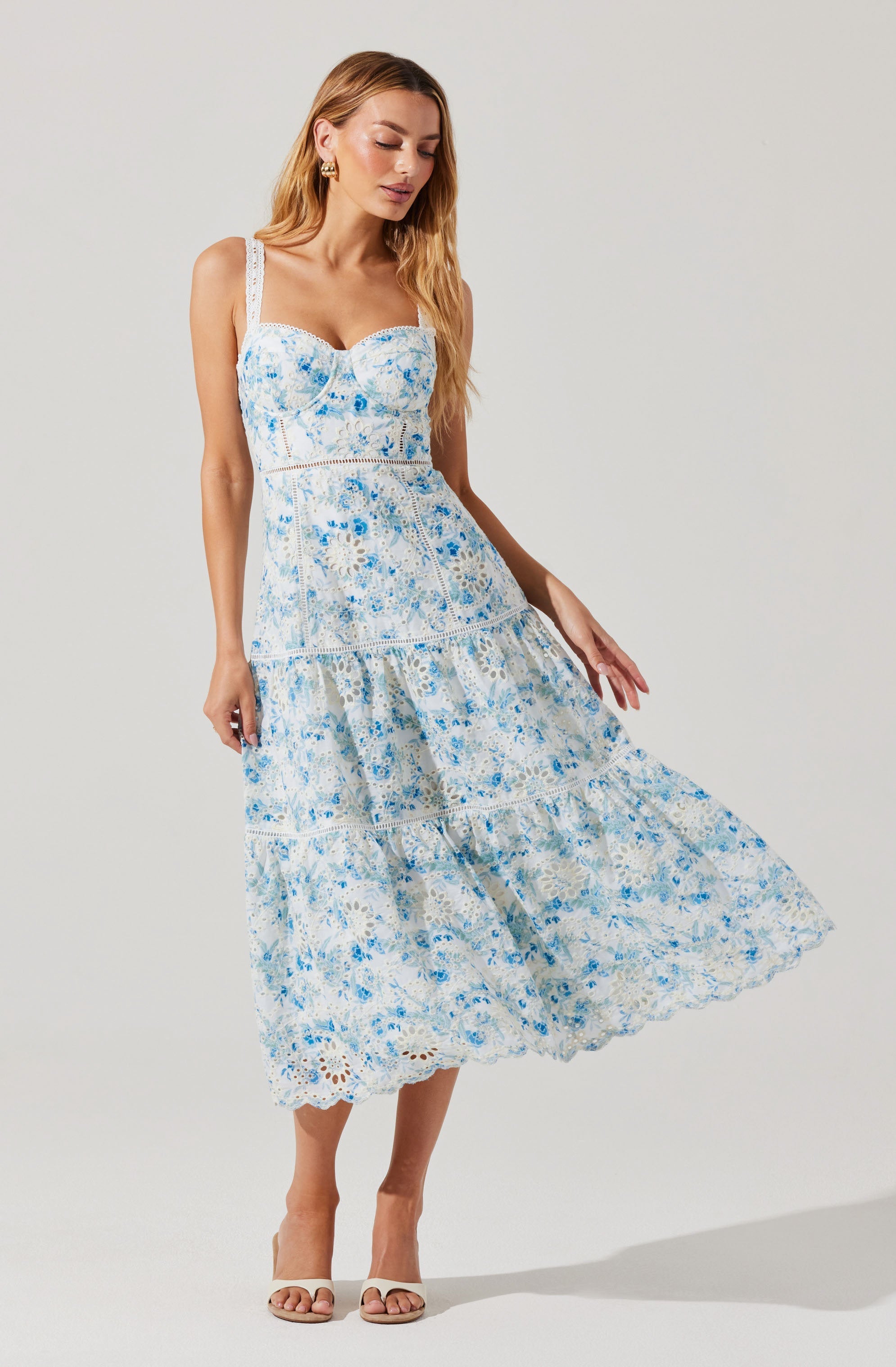Pellagia Floral Eyelet Midi Dress