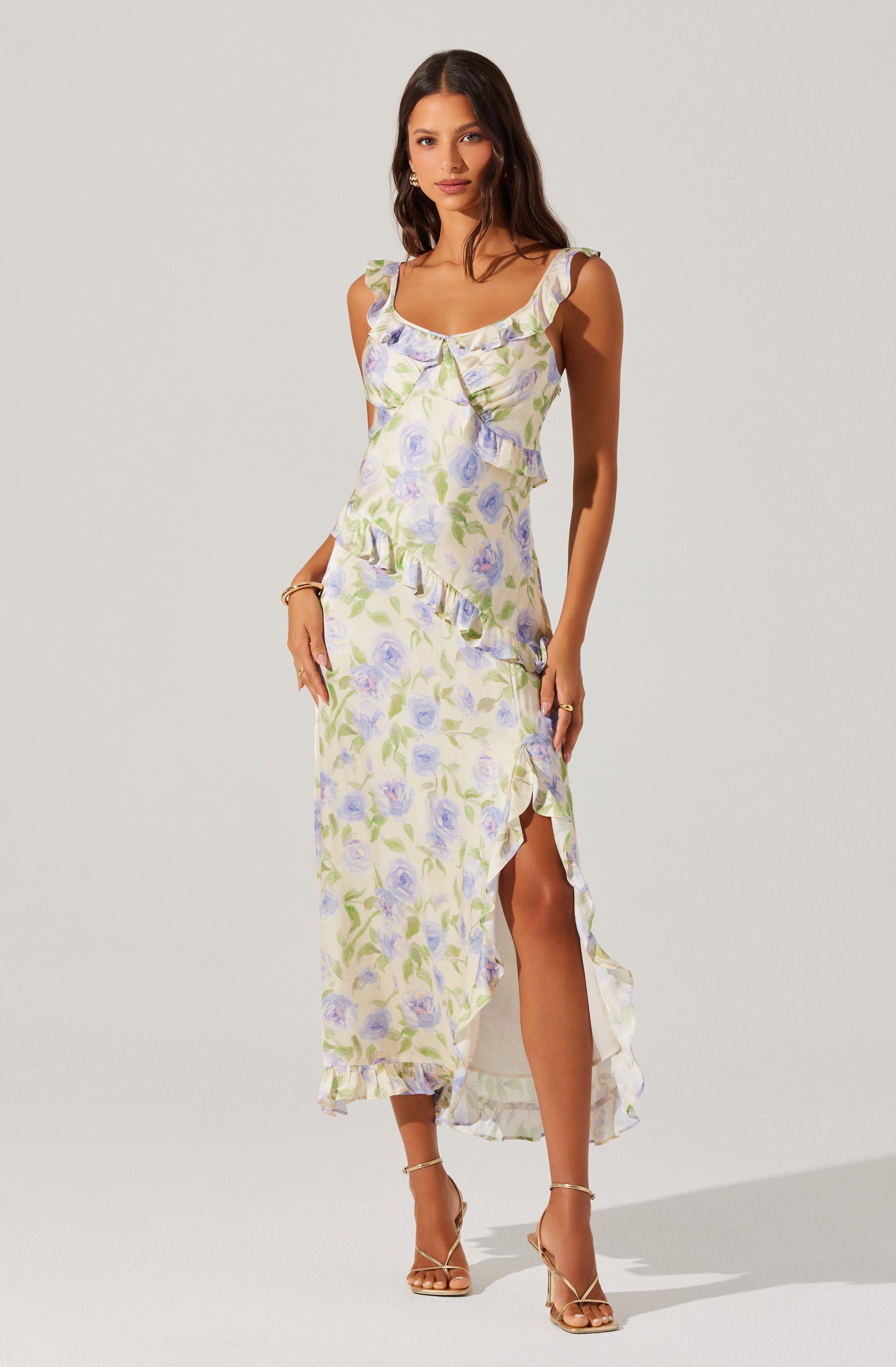 Rosalina Satin Floral Midi Dress