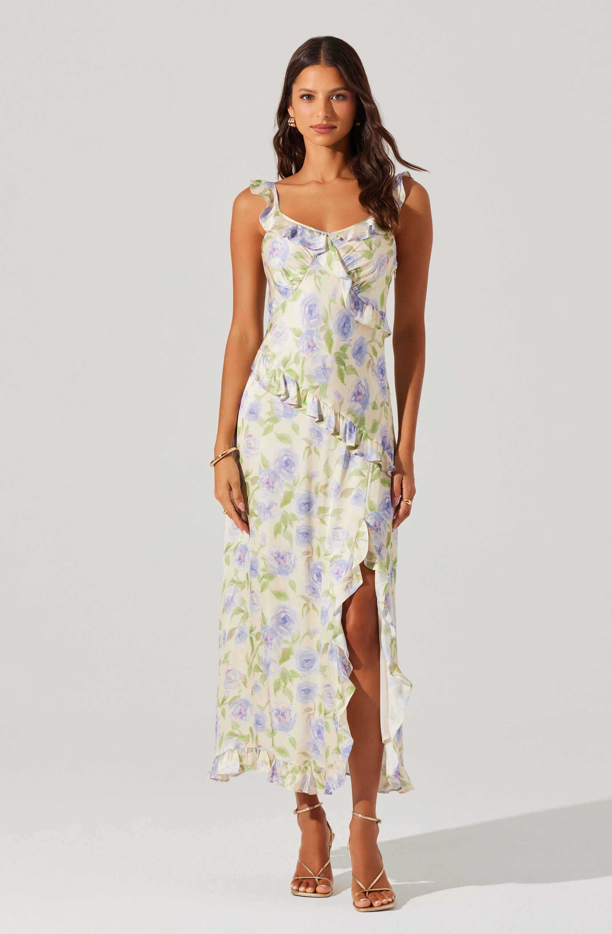 Rosalina Satin Floral Midi Dress