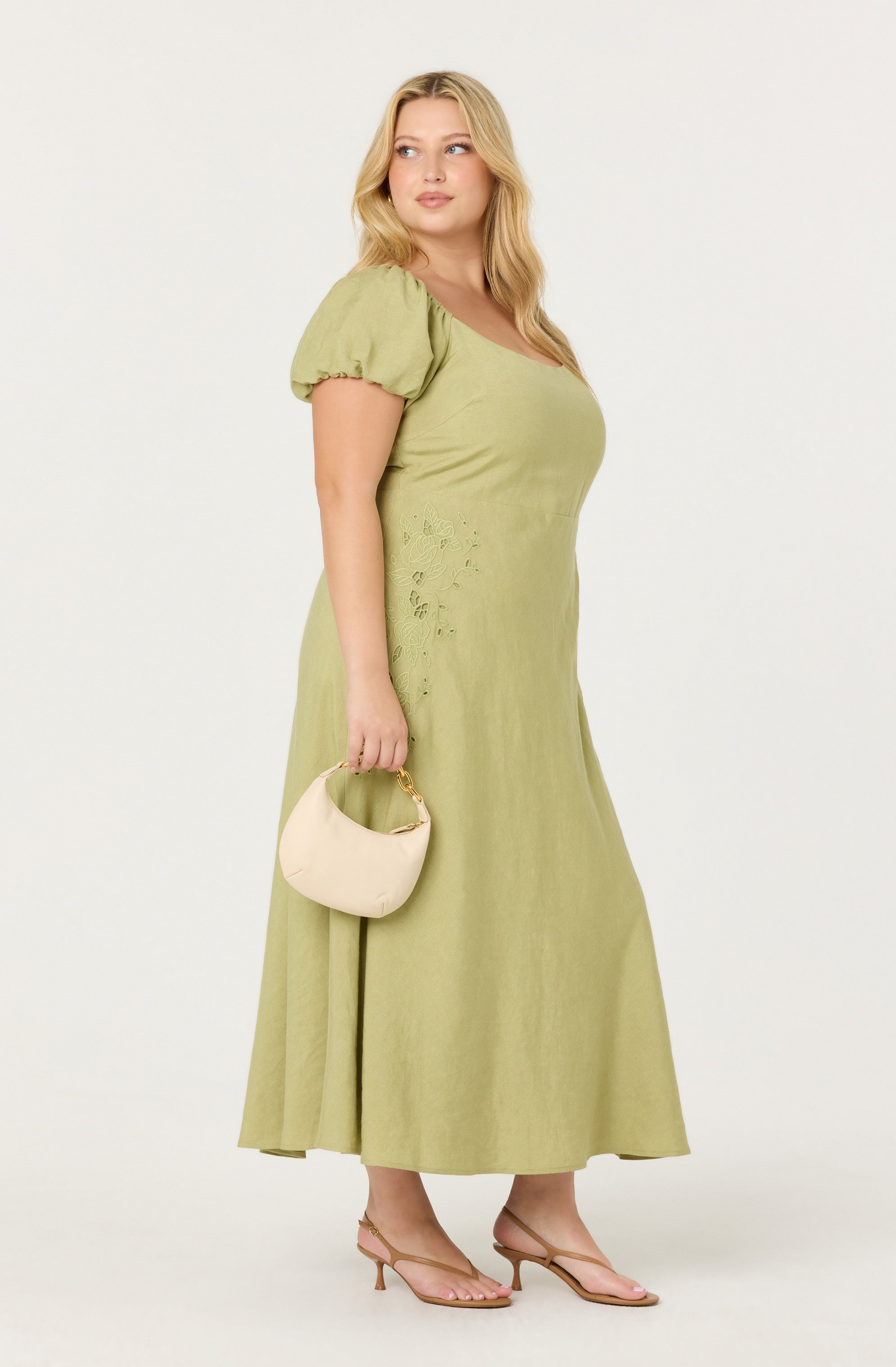 Leocadia Embroidered Puff Sleeve Dress