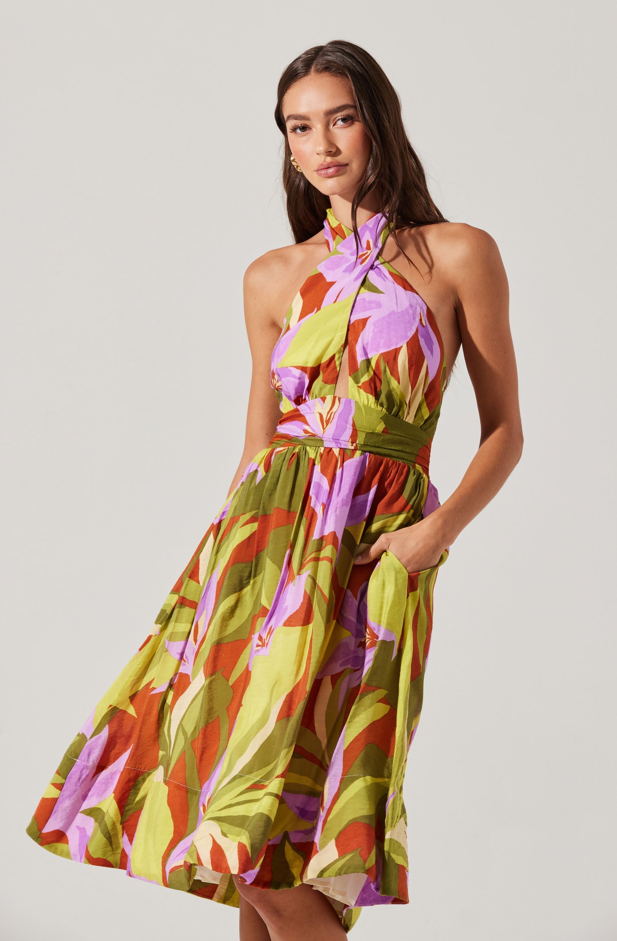 Kalia Halter Floral Midi Dress