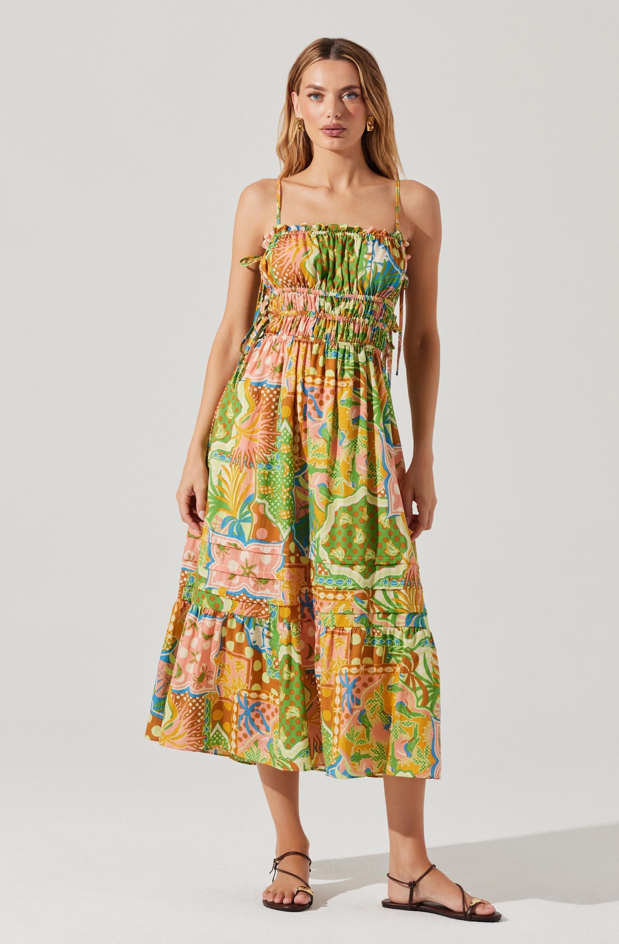 Elisabeth Printed Shirred Midi Dress