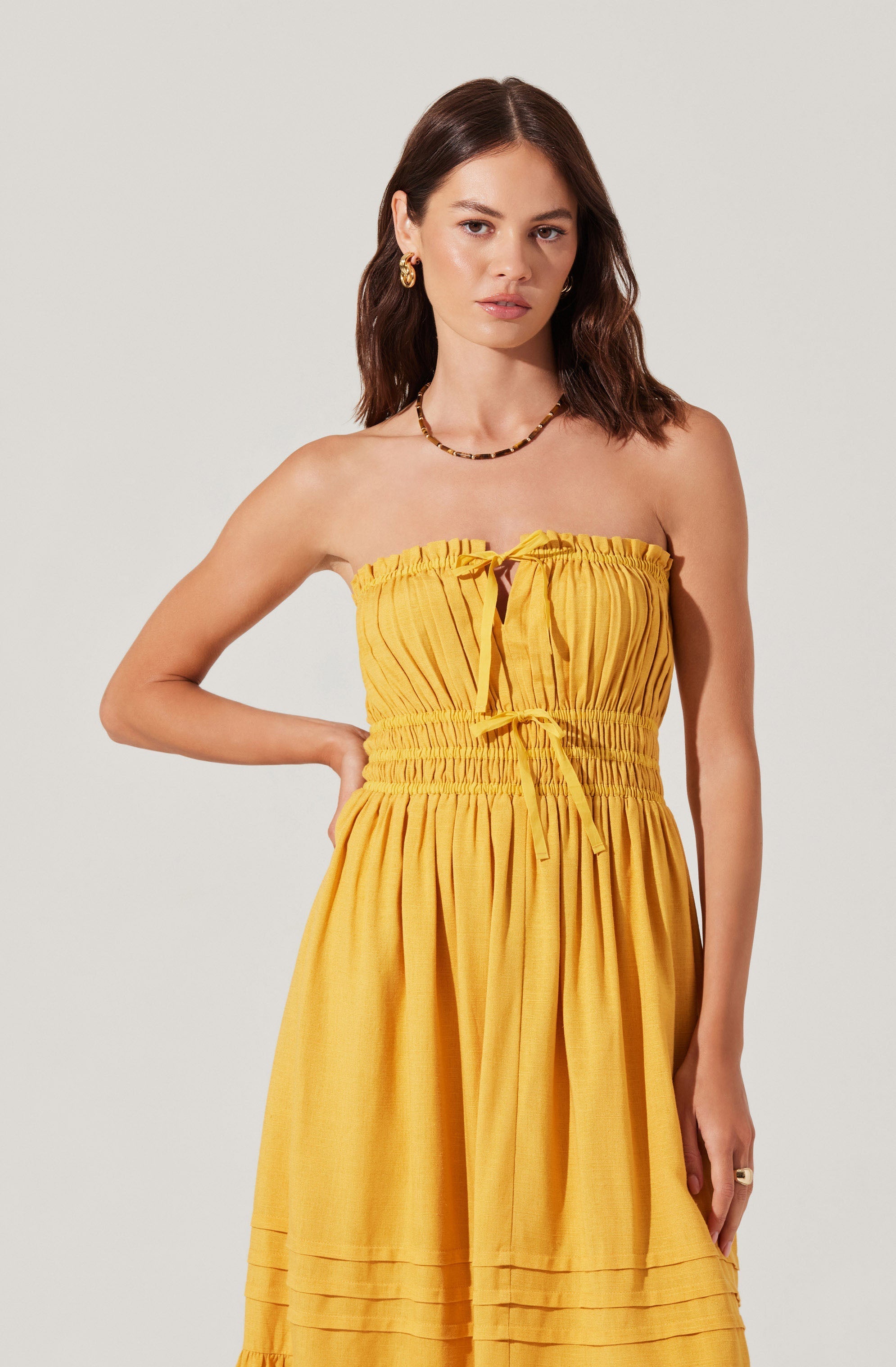Aubrie Strapless Smocked Midi Dress