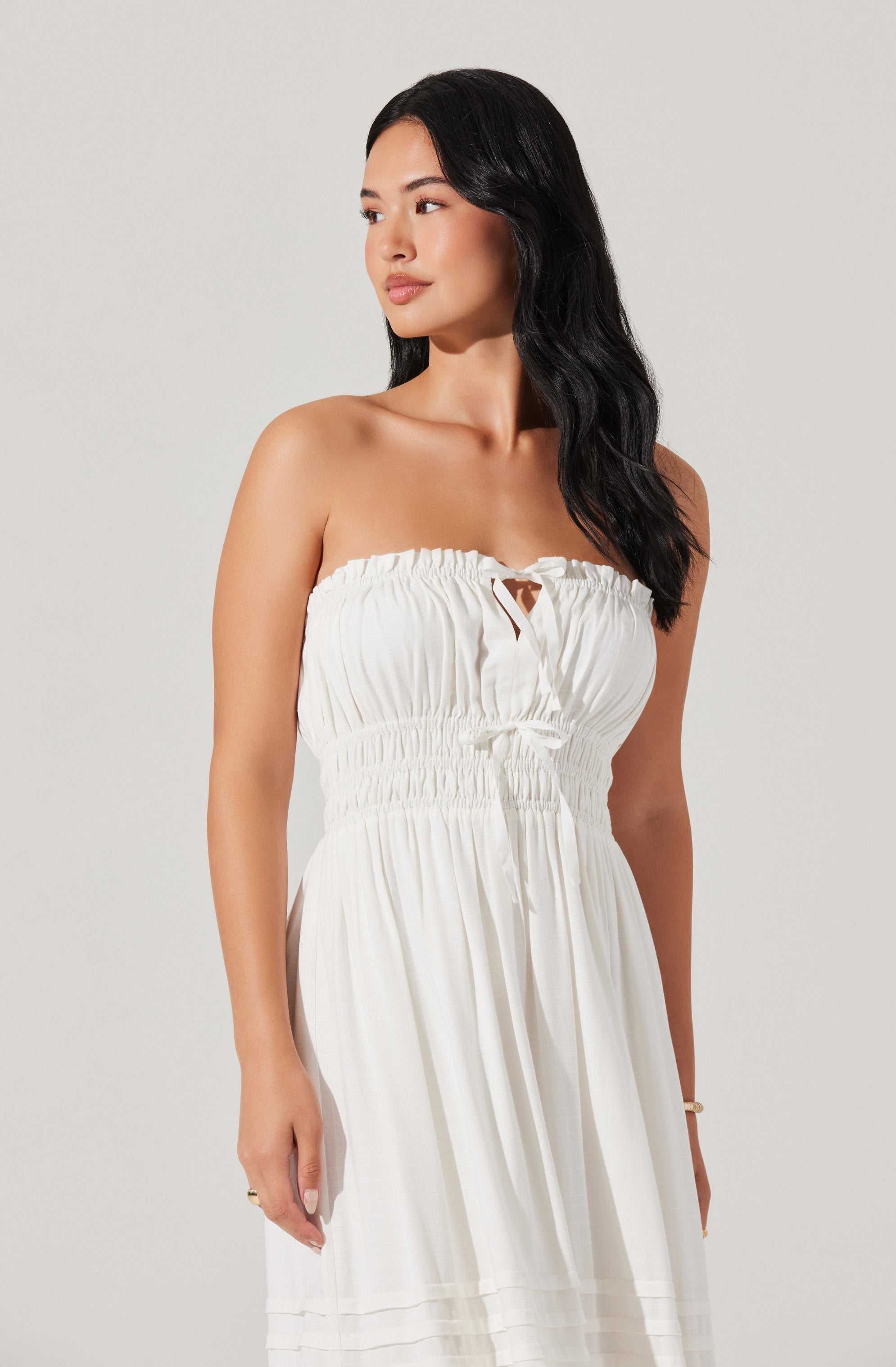 Aubrie Strapless Smocked Midi Dress