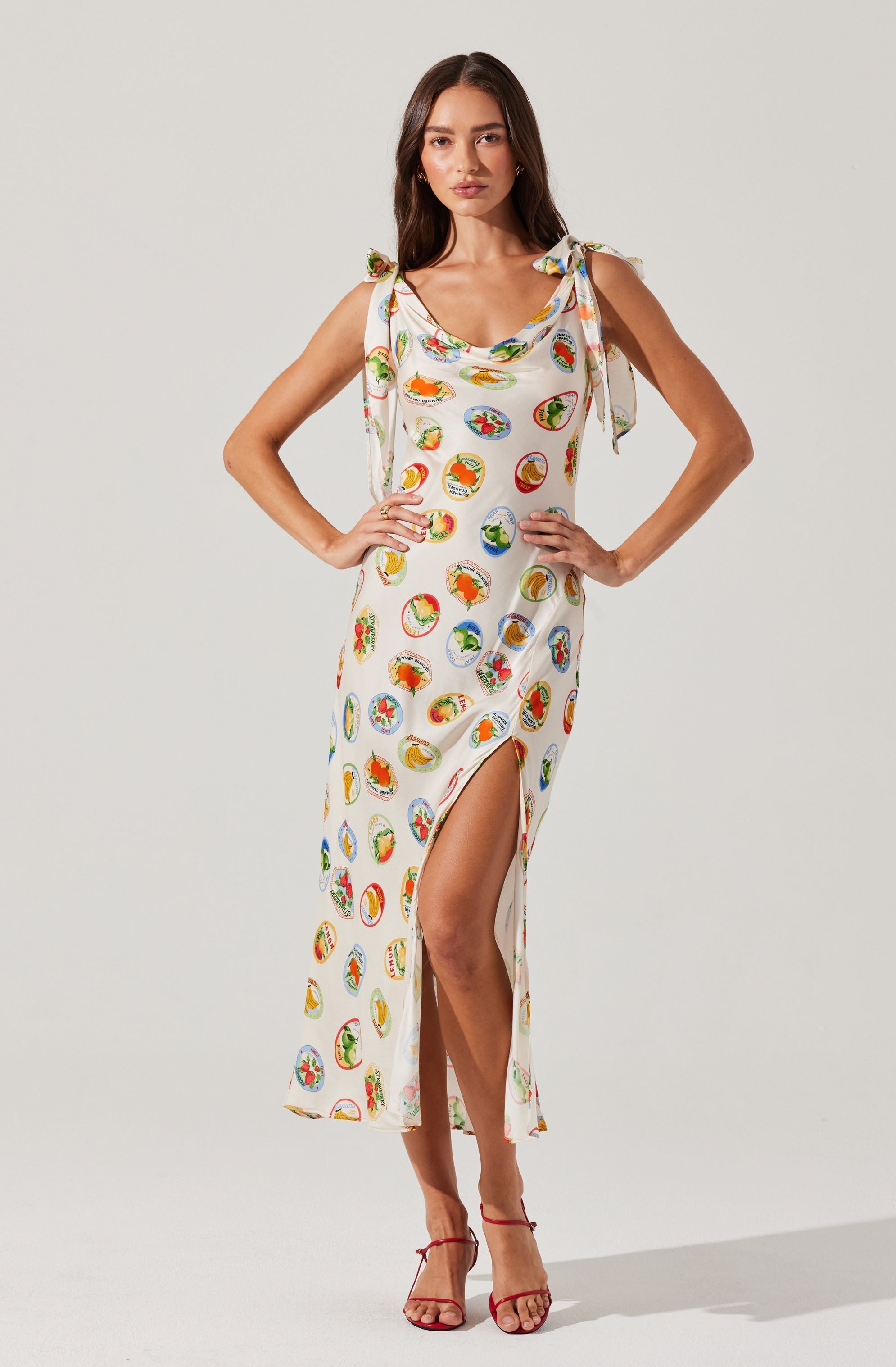 Allexina Satin Cowl Neck Midi Dress