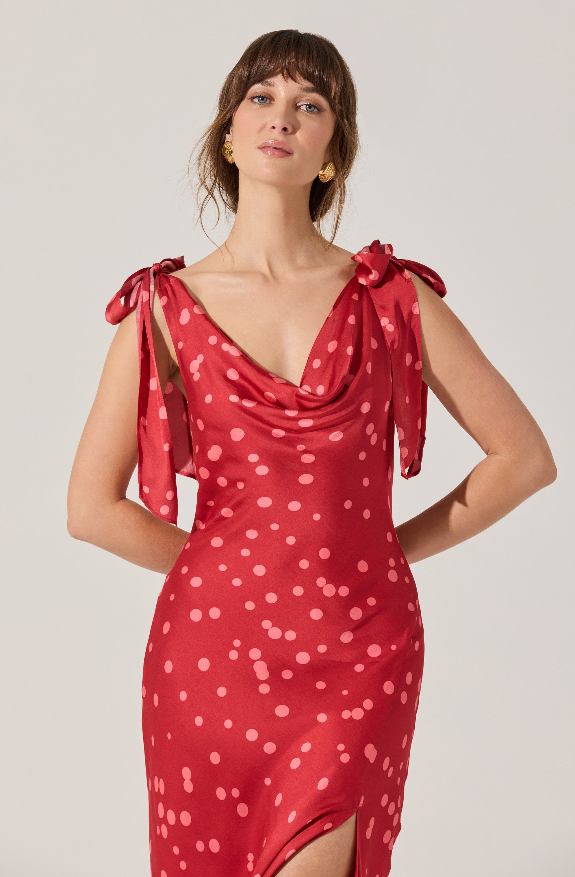 Allexina Satin Cowl Neck Midi Dress