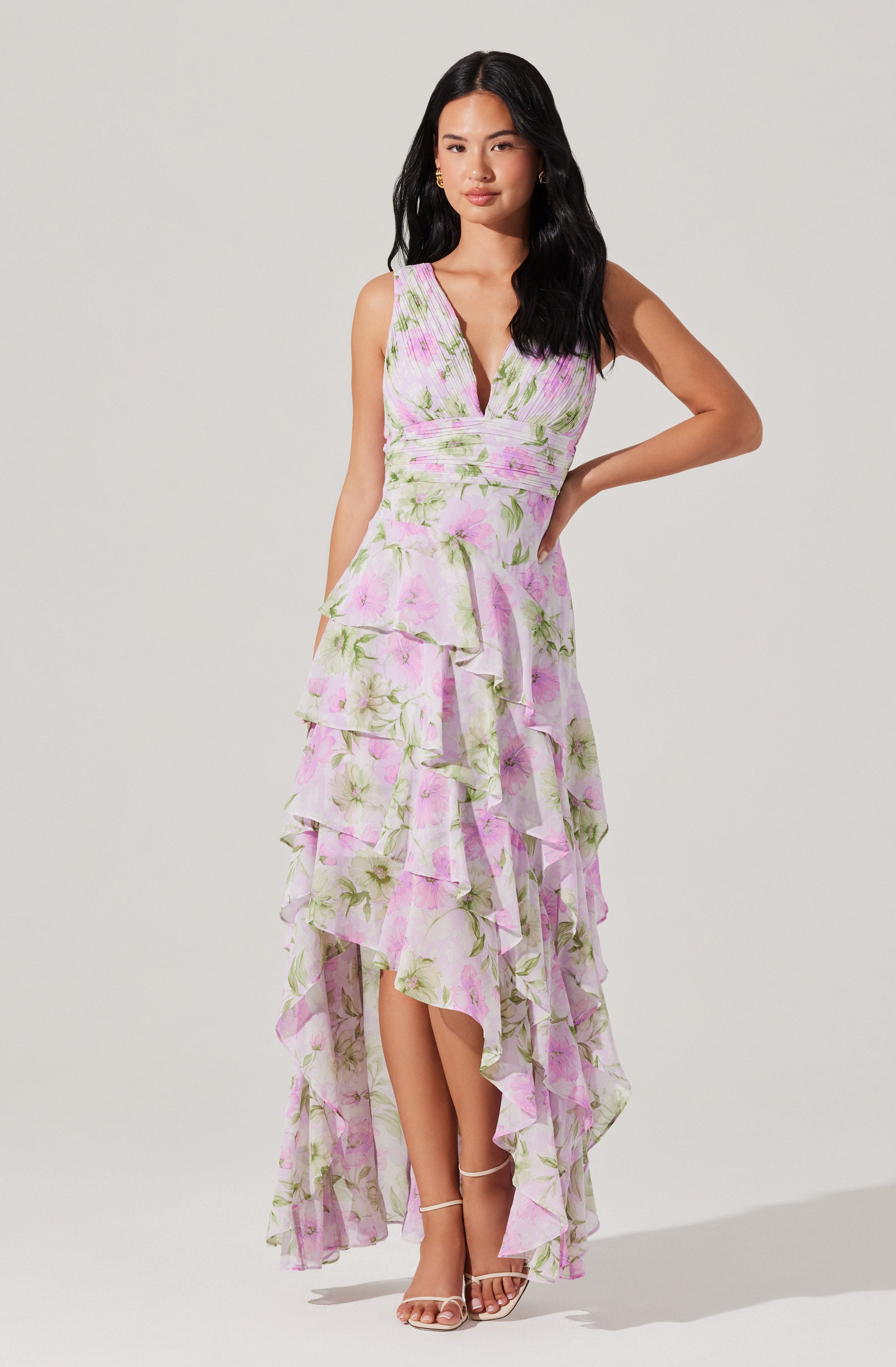 Cytherea Asymmetric Ruffle Midi Dress