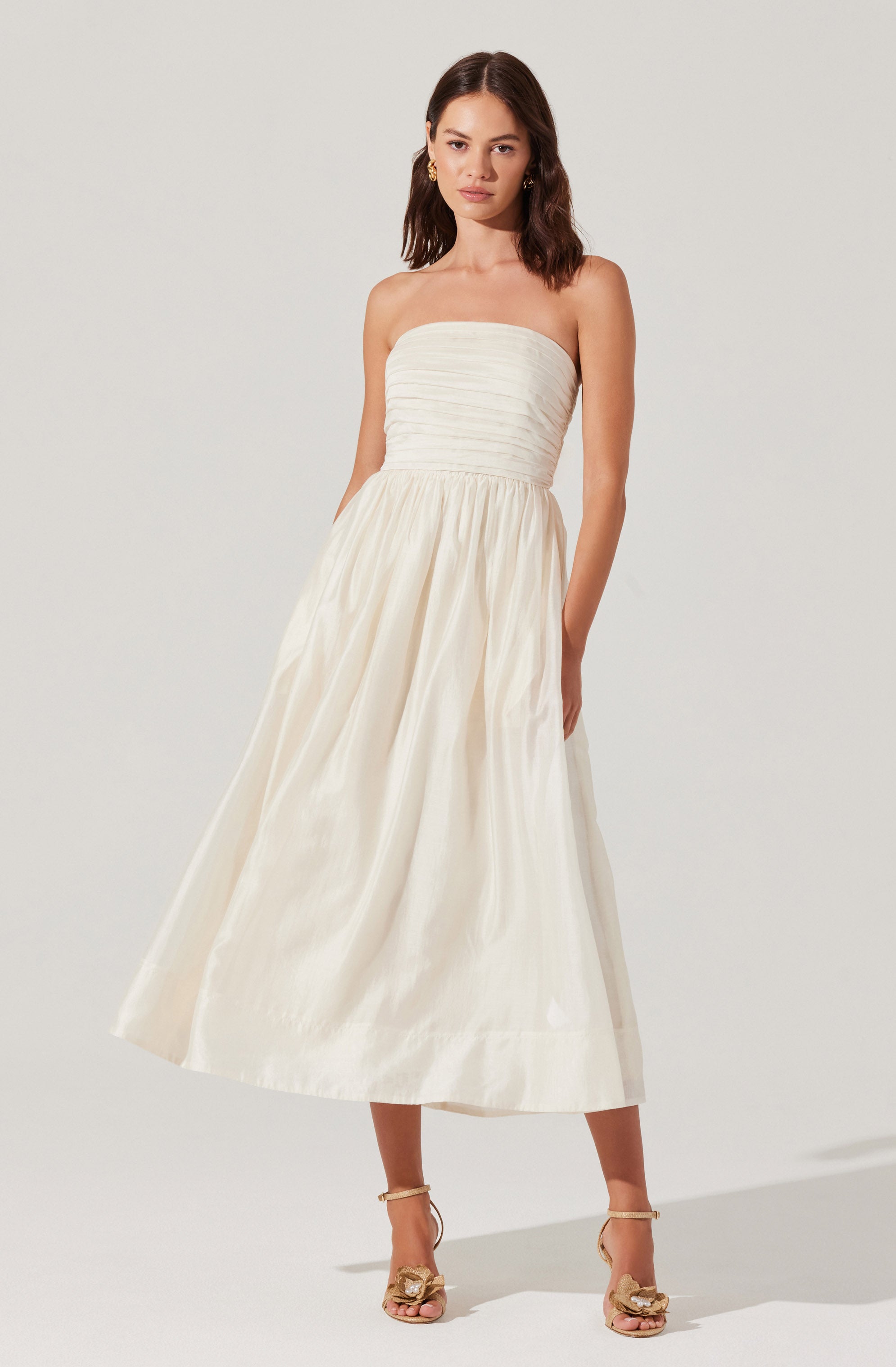 Aneesha Strapless Pleated Midi Dress