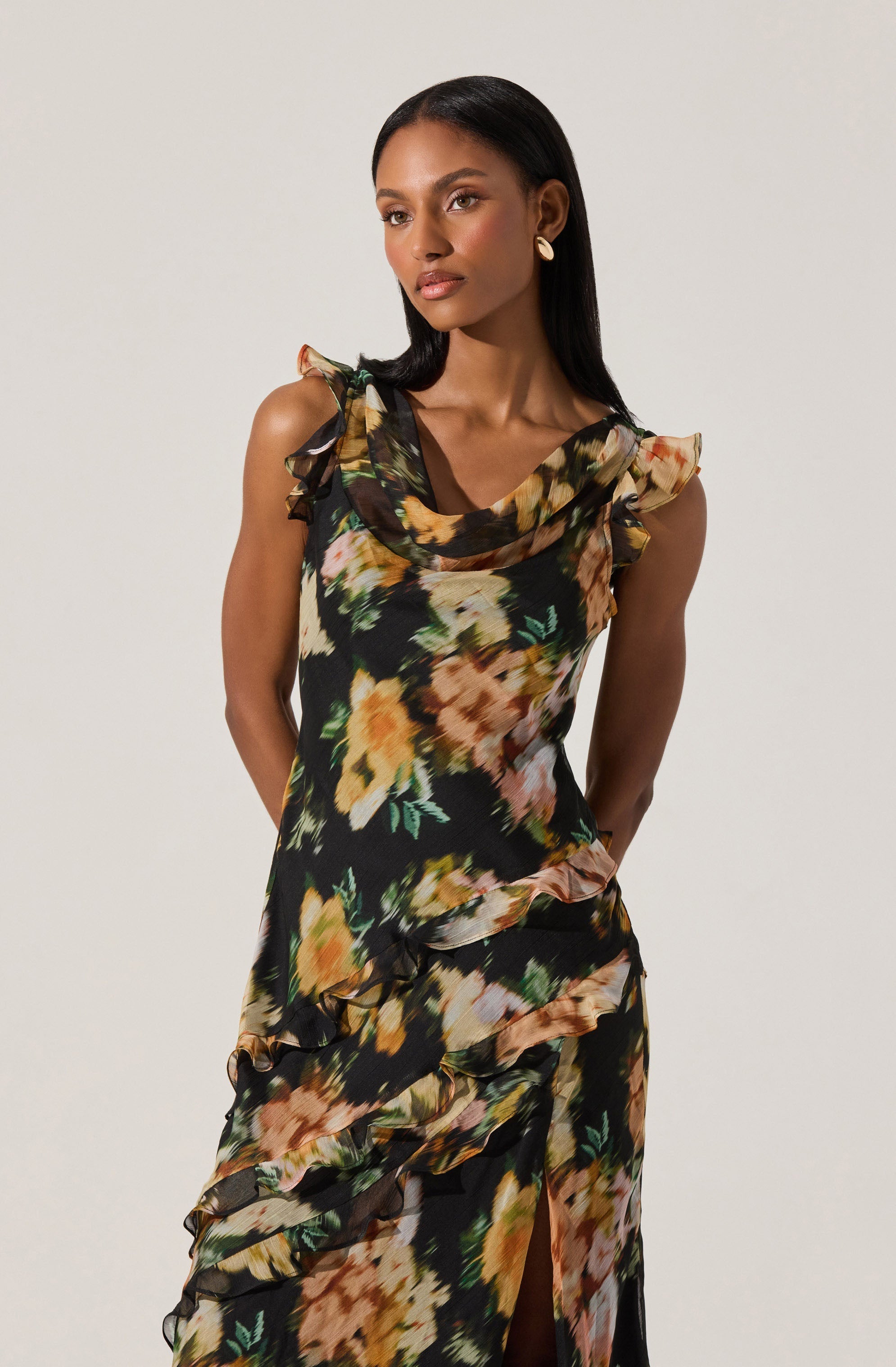 Alinta Ruffle Cowl Neck Dress