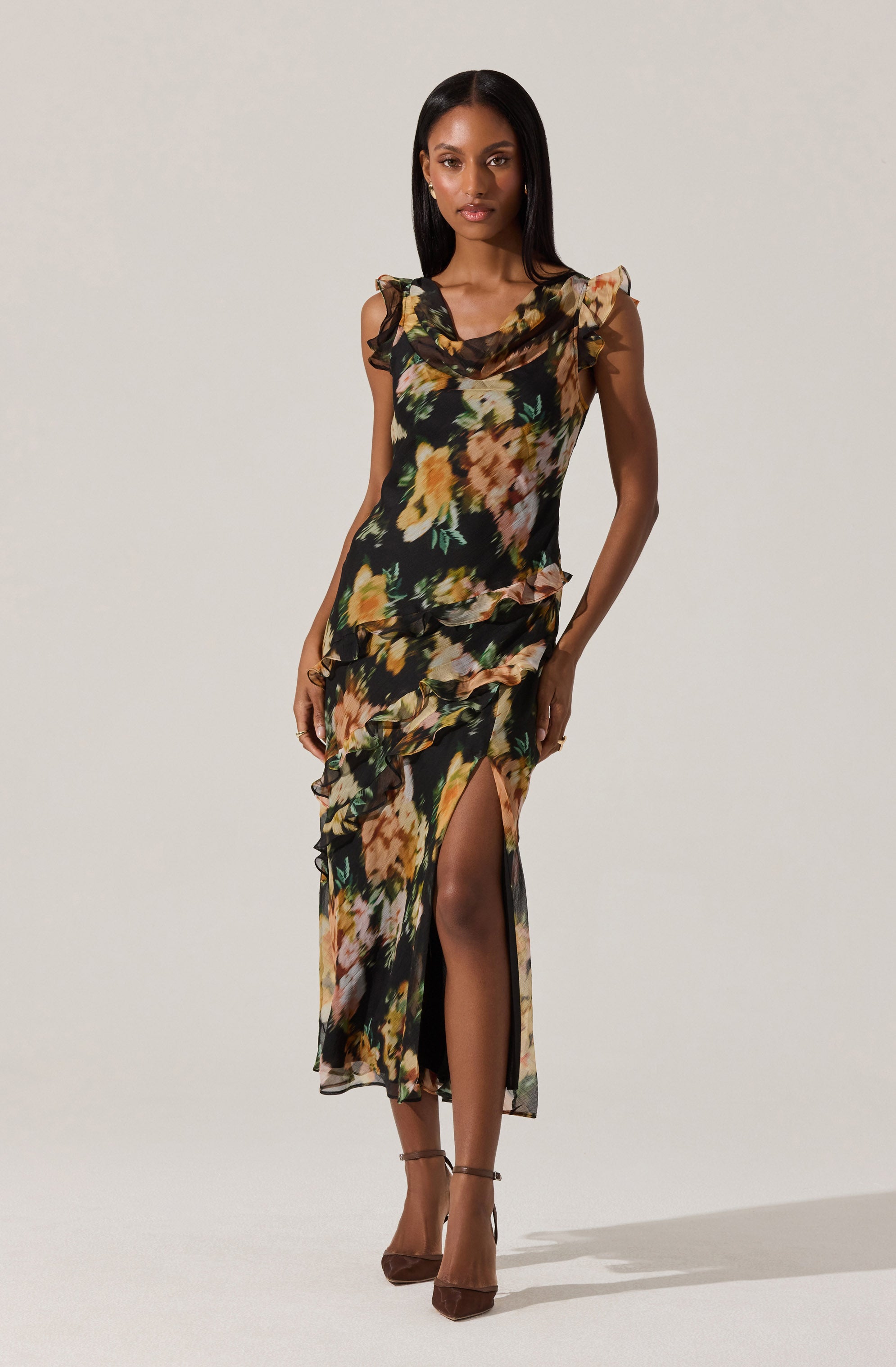 Alinta Ruffle Cowl Neck Dress