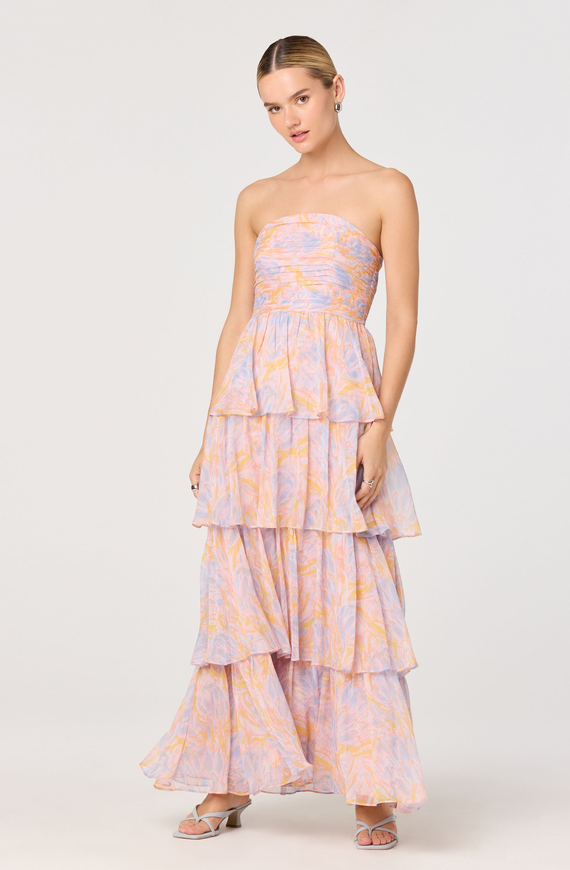 Anisha Strapless Floral Ruffle Maxi Dress