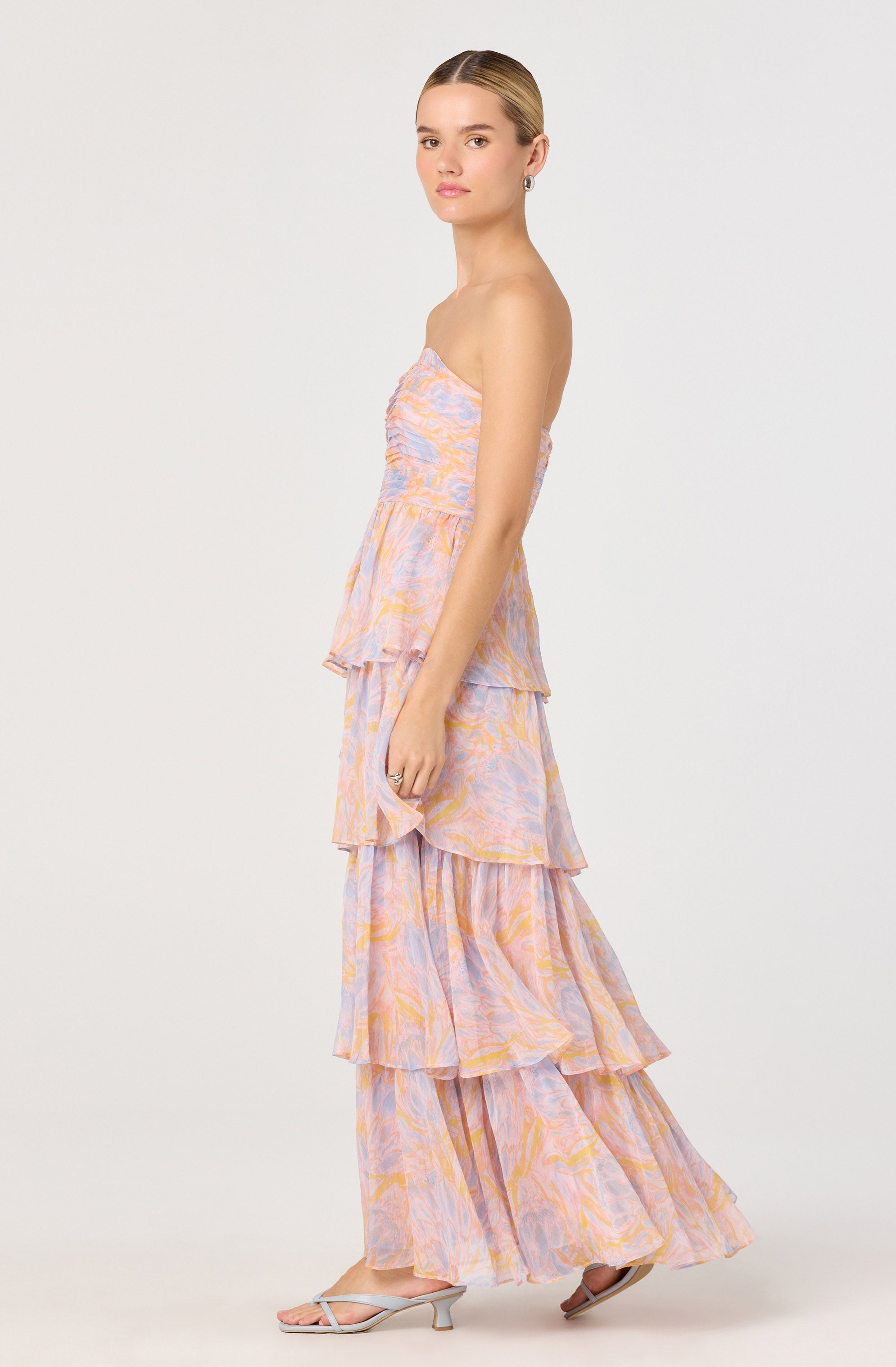 Anisha Strapless Floral Ruffle Maxi Dress