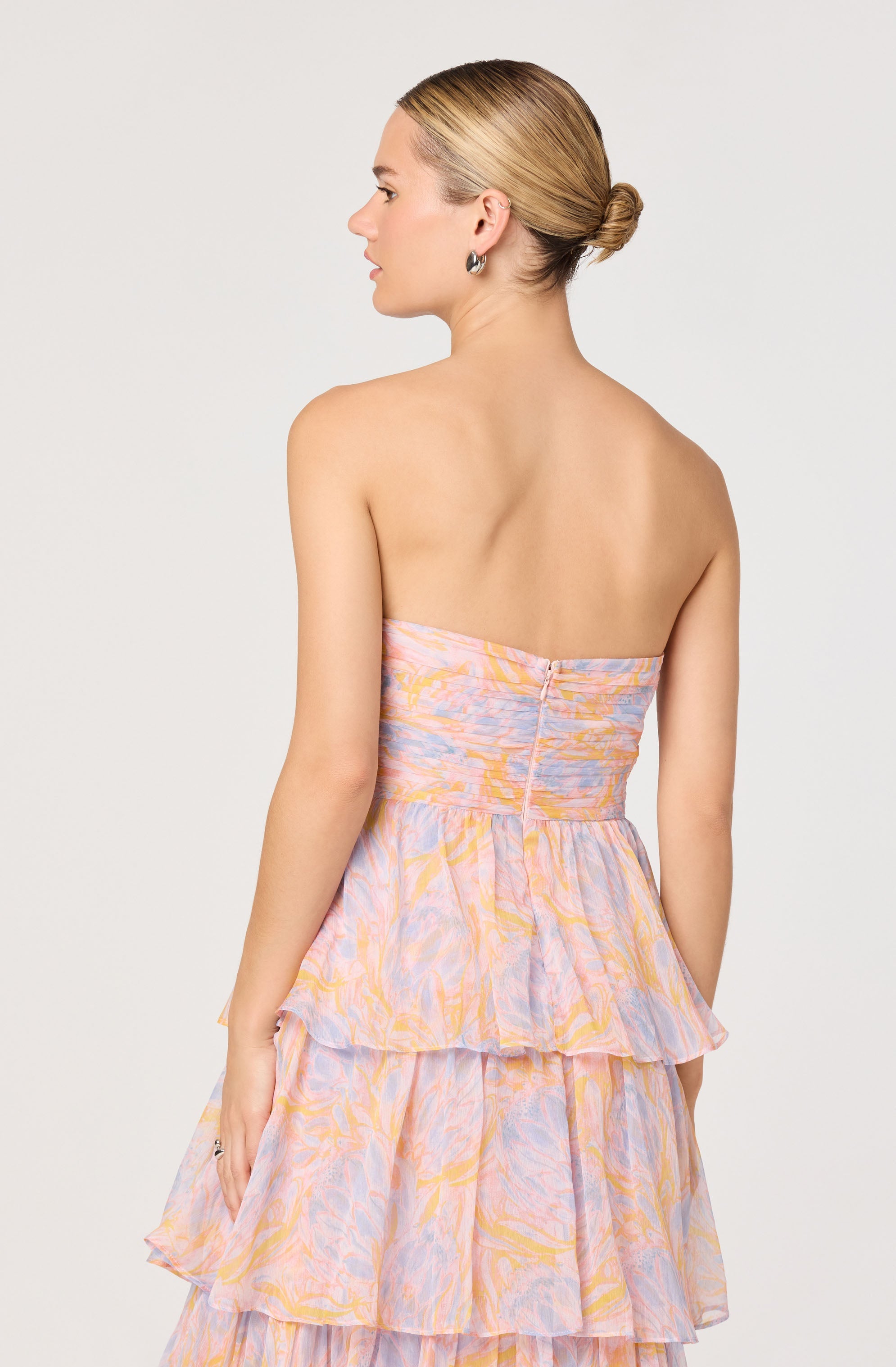 Anisha Strapless Floral Ruffle Maxi Dress