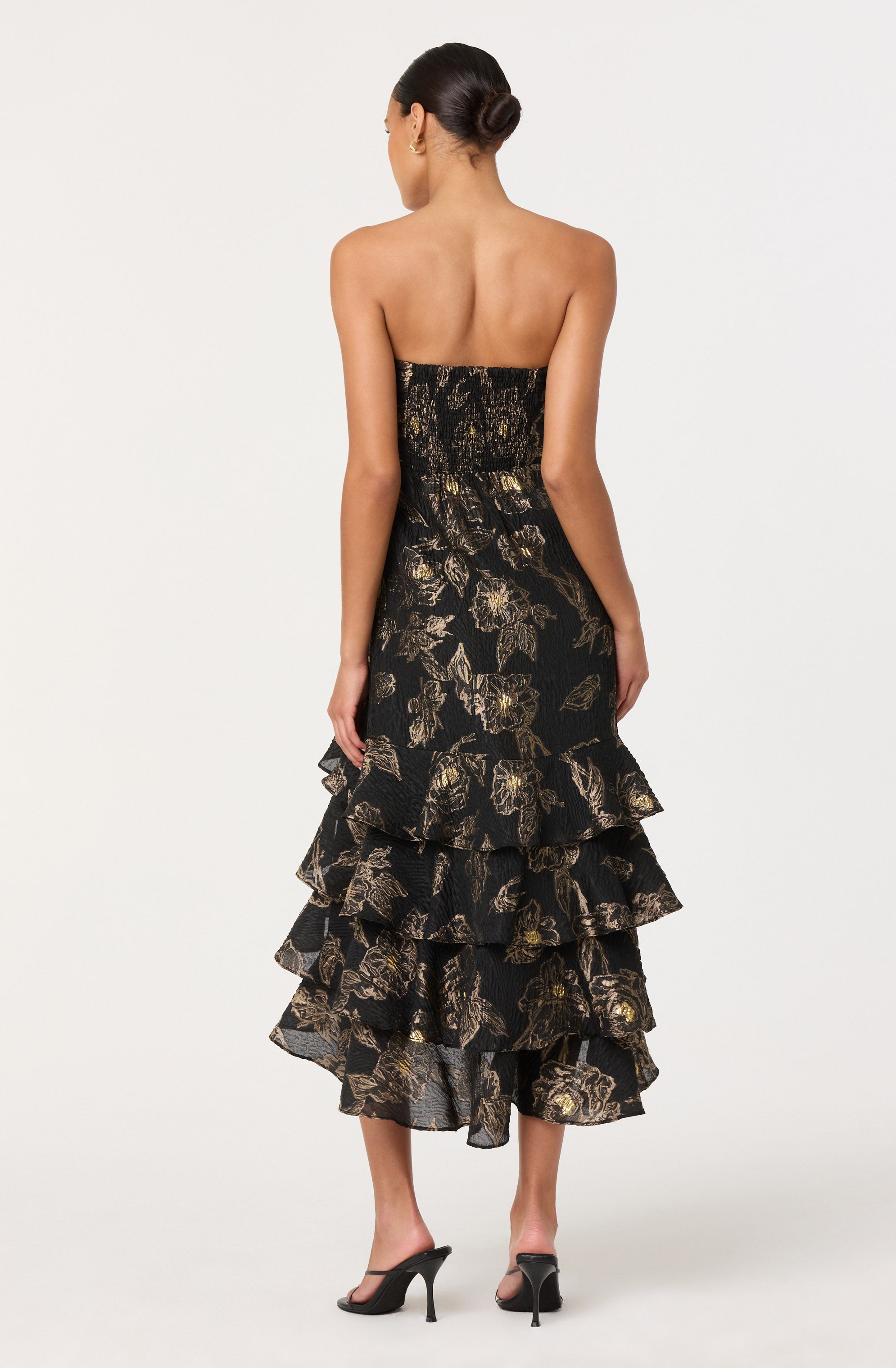 Marysia Strapless Metallic Floral Midi Dress